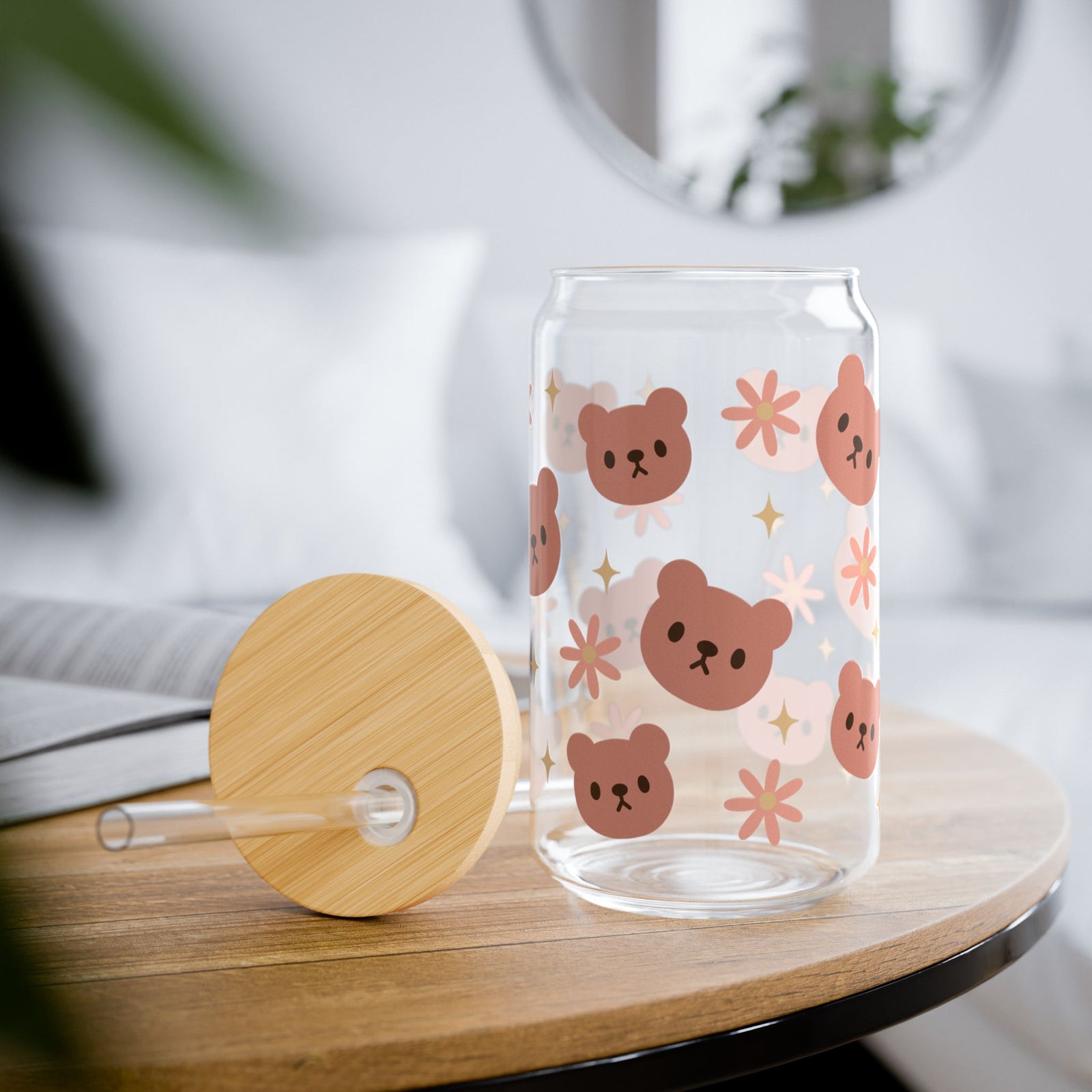 Beary Cute Tumbler Sipper Glass 16oz — Reusable Drink Jar with Lid & Straw - Sydney So Sweet