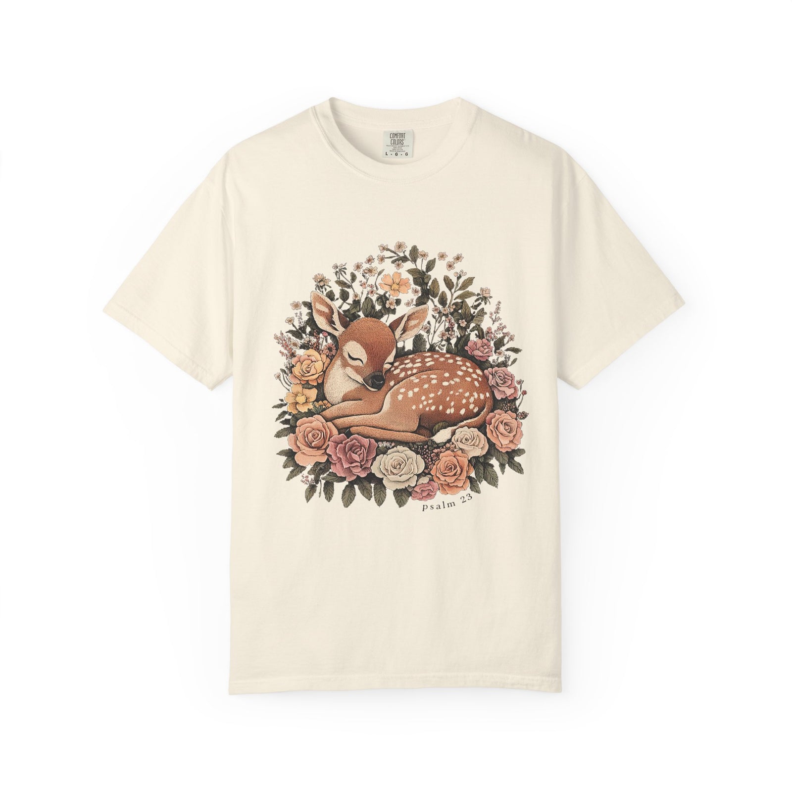 Sleeping Fawn Floral T-Shirt Psalm 23 Inspirational Christian Tee