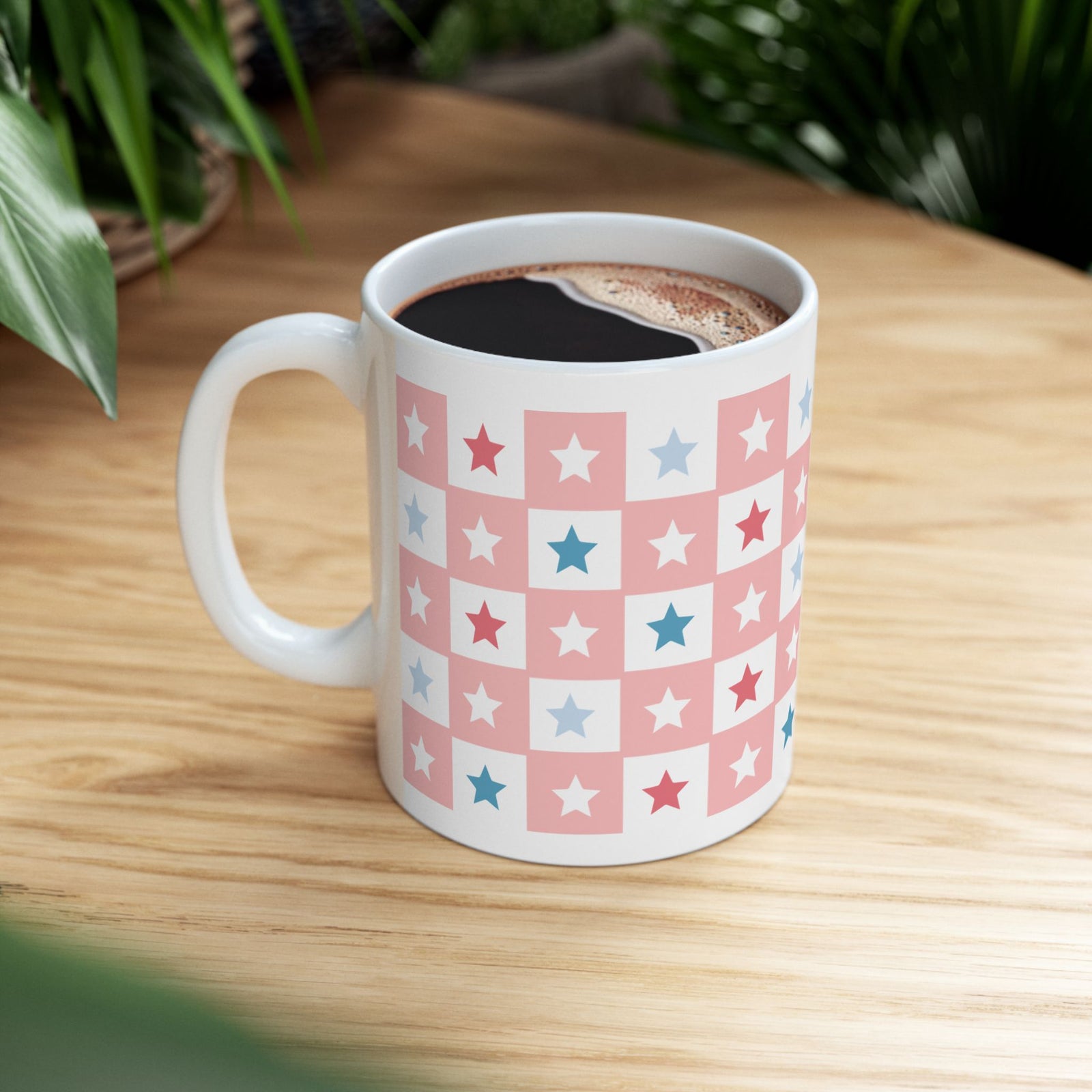 Checkered Stars Cute Ceramic Mug Coffee Cup (11oz & 15oz)