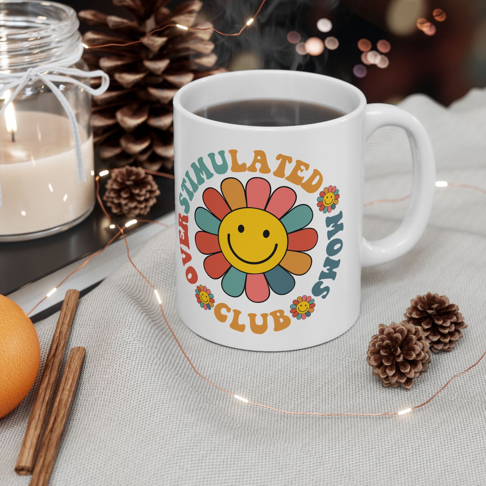 Overstimulated Moms Club Retro Flower Cute Ceramic Mug Coffee Cup (11oz & 15oz)