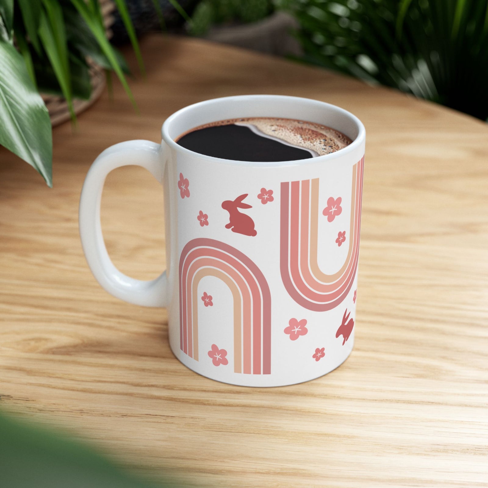 Retro Rainbow Bunny Cute Ceramic Mug Coffee Cup (11oz & 15oz)