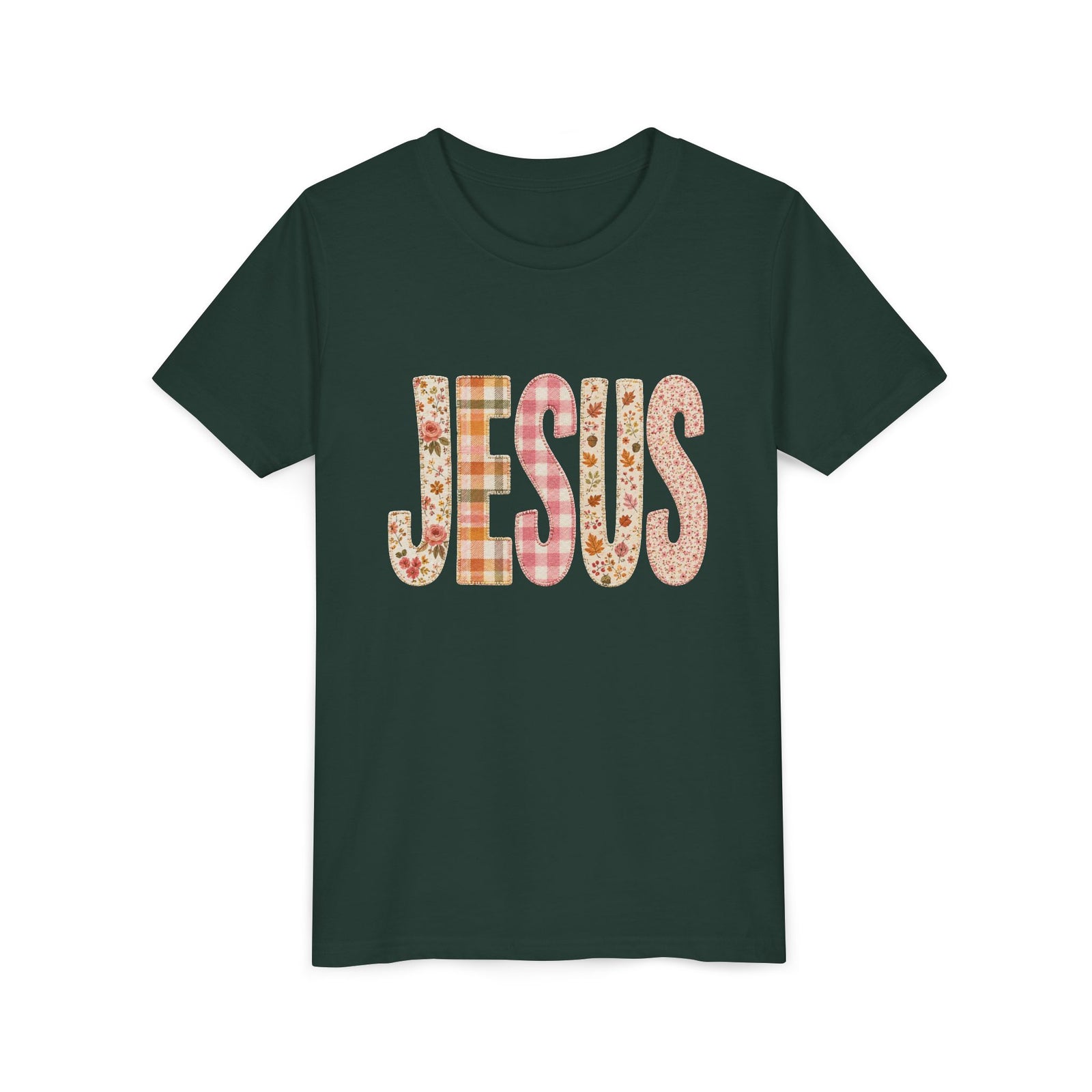 JESUS Floral Plaid Tee Kids Christian Graphic T-Shirt