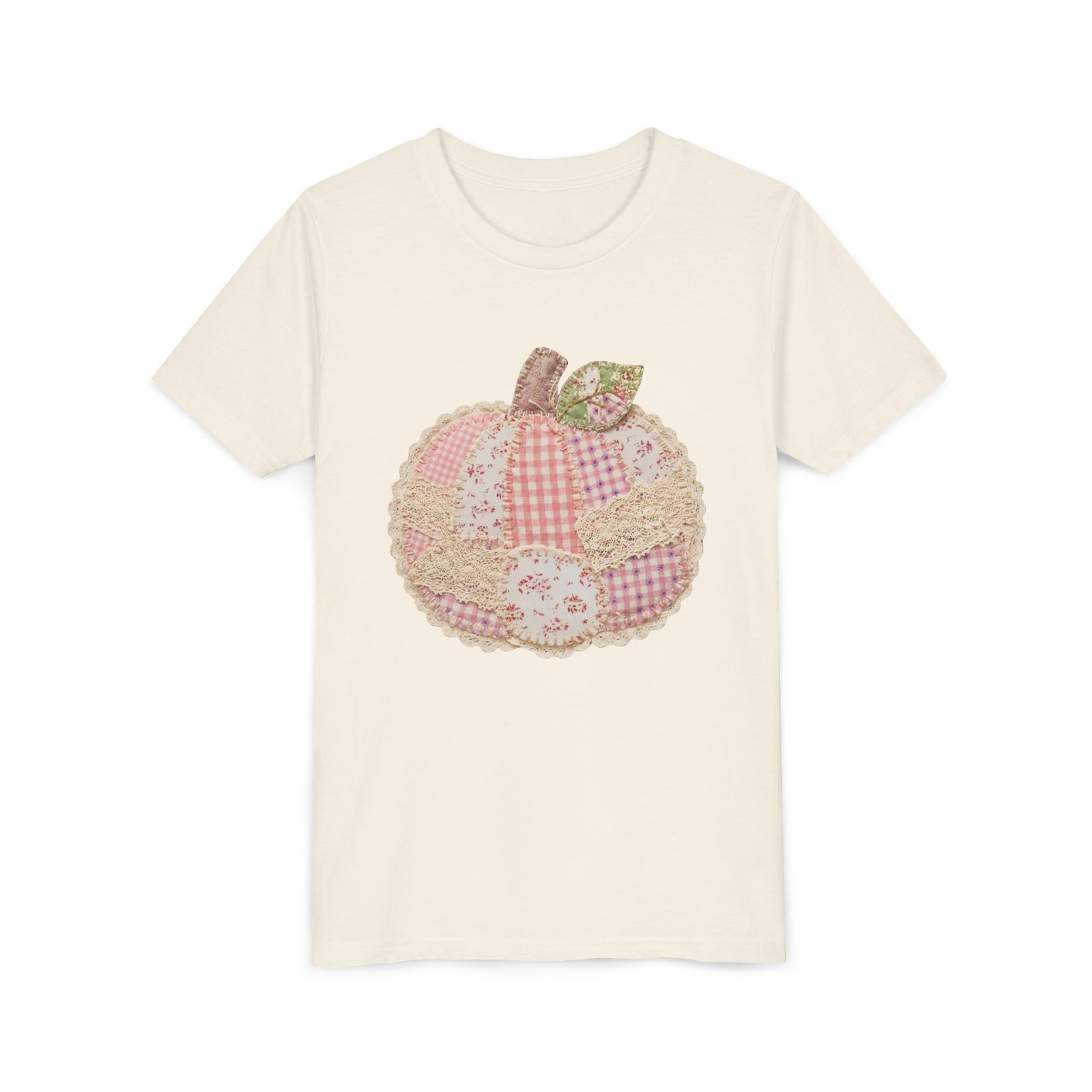 Pumpkin Patch Patchwork Tee Pink Floral Autumn Pumpkin Kids Graphic T-Shirt