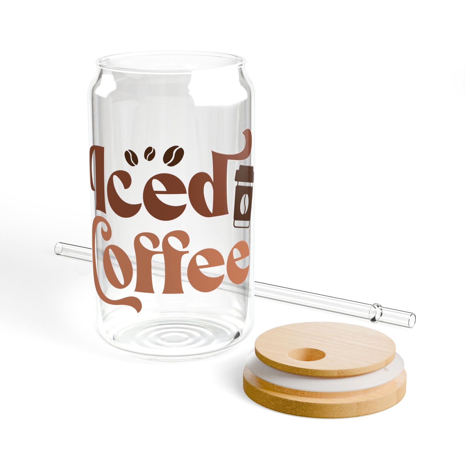 Iced Coffee Classic Sipper Glass 16oz Reusable Drink Jar with Lid & Straw