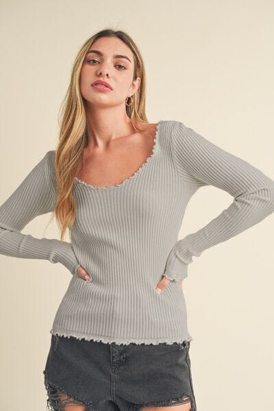 Aemi + Co Lettuce Hem Scoop Neck Long Sleeve Knit Top - Sydney So Sweet