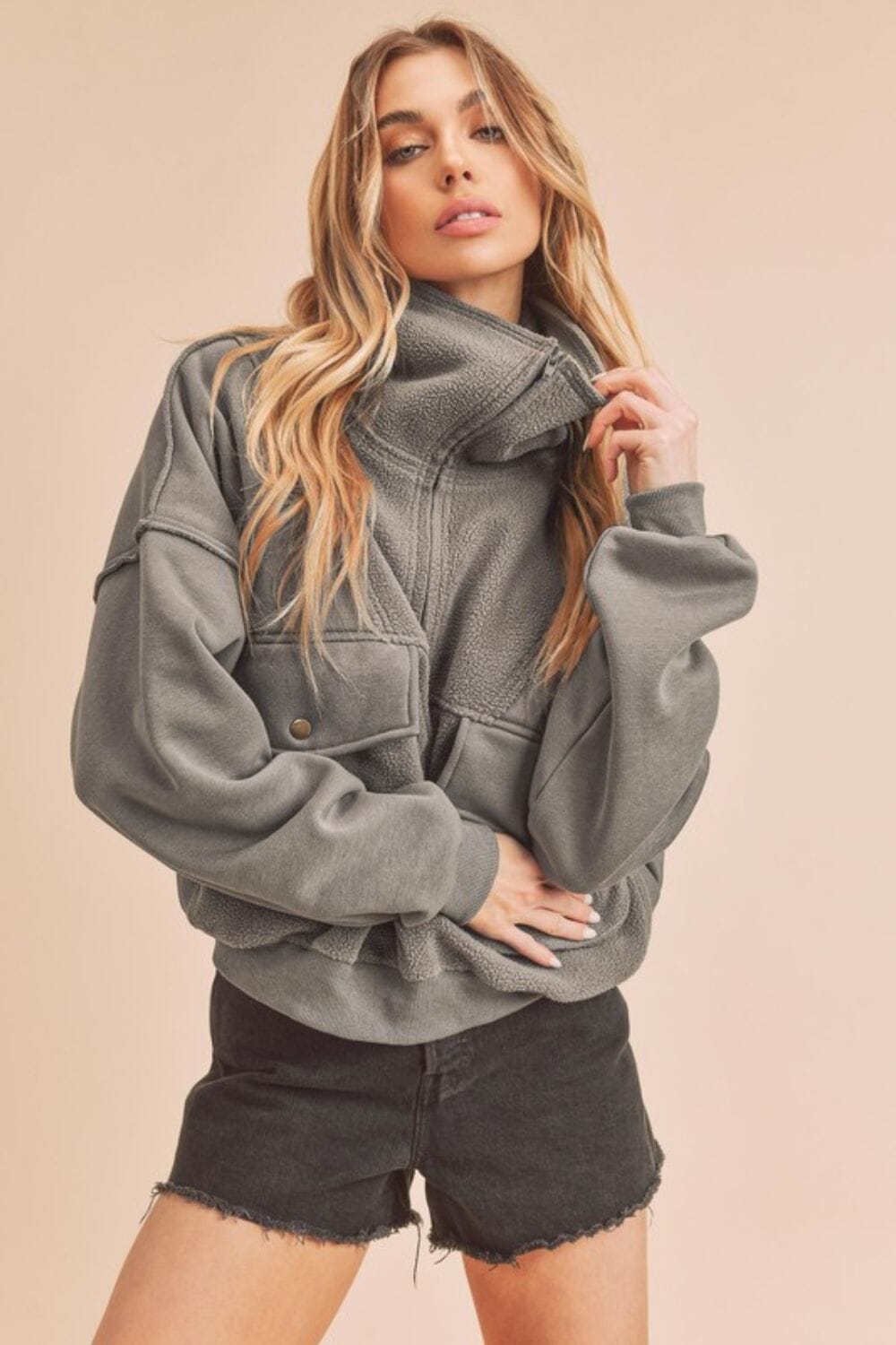 Aemi + Co Exposed Seam Half Zip Sweatshirt with Pockets - Sydney So Sweet