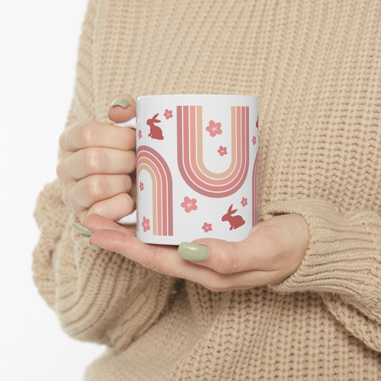 Retro Rainbow Bunny Cute Ceramic Mug Coffee Cup (11oz & 15oz)