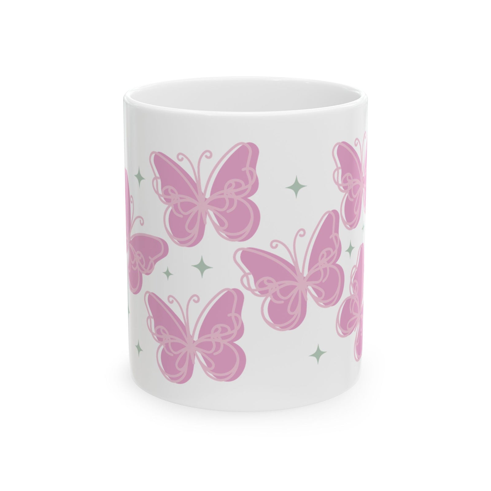 Flutter Pink Butterfly Cute Ceramic Mug Coffee Cup (11oz & 15oz)