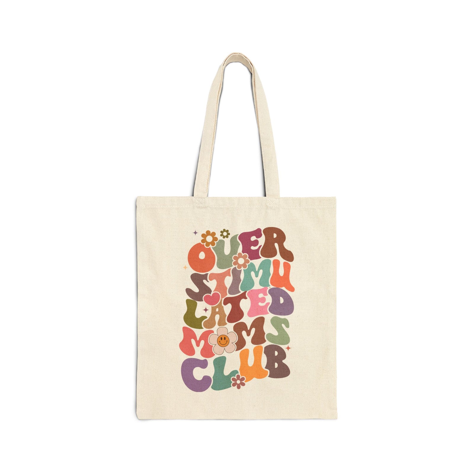 Overstimulated Moms Club Retro Floral Canvas Tote Bag