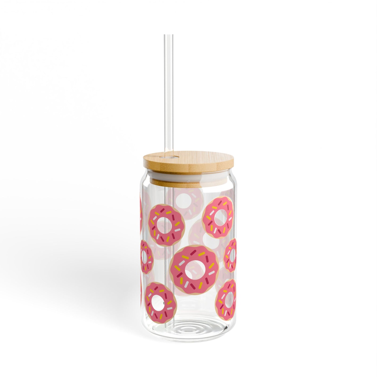 Donuts Tumbler Sipper Glass 16oz — Reusable Drink Jar with Lid & Straw