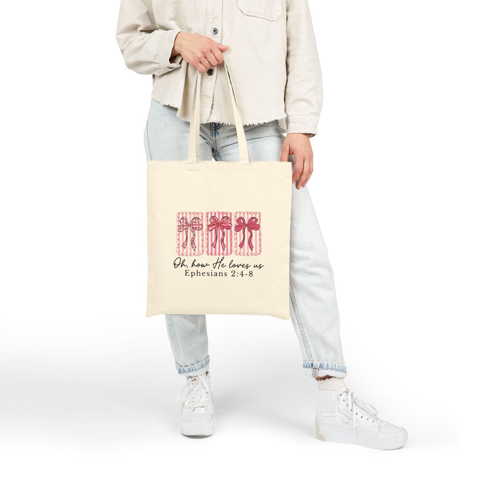 Oh How He Loves Us Ephesians 2:4-8 Christian Cotton Canvas Tote Bag