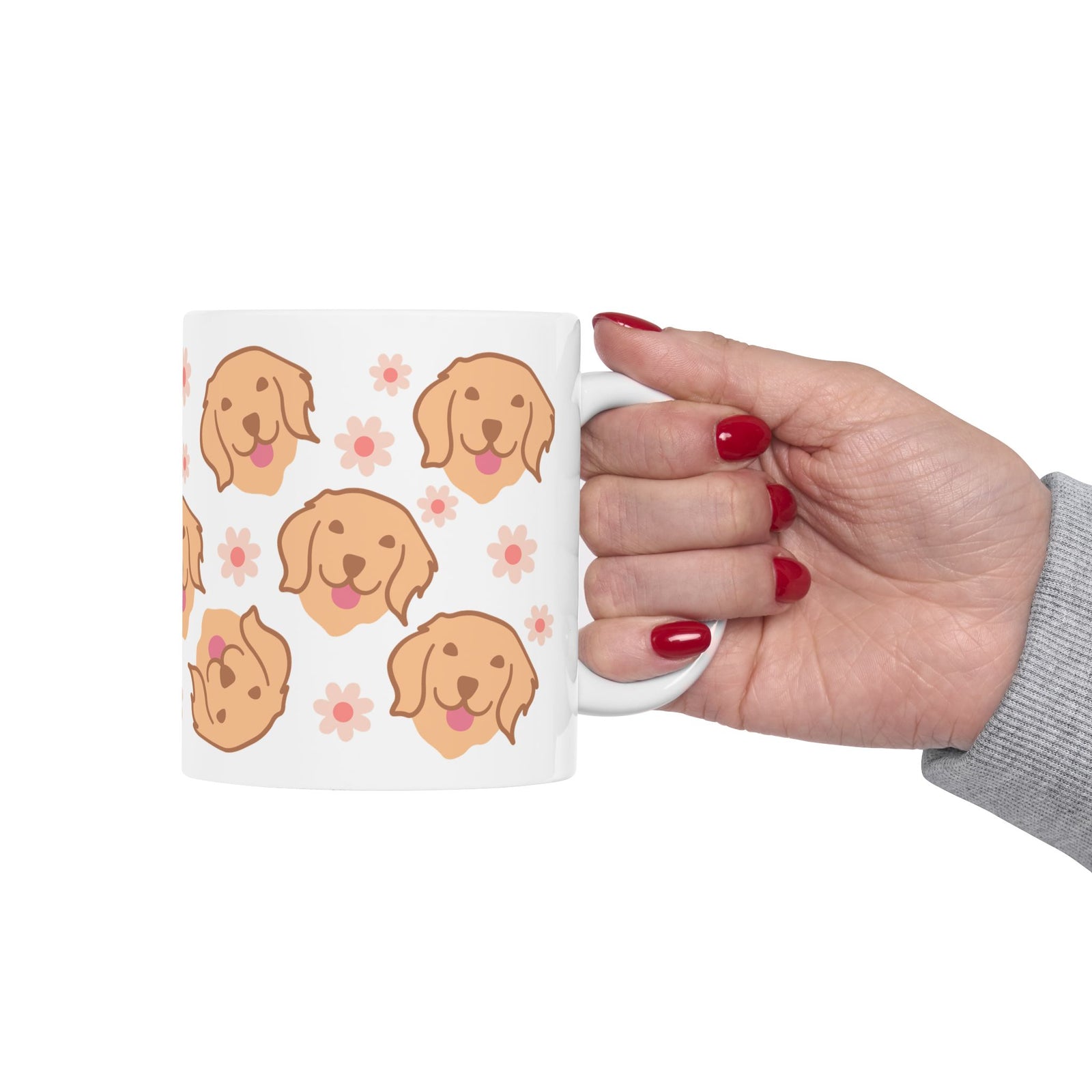 Golden Retriever Pattern Ceramic Mug — Cute Dog & Flowers Coffee Cup (11oz, 15oz) - Sydney So Sweet