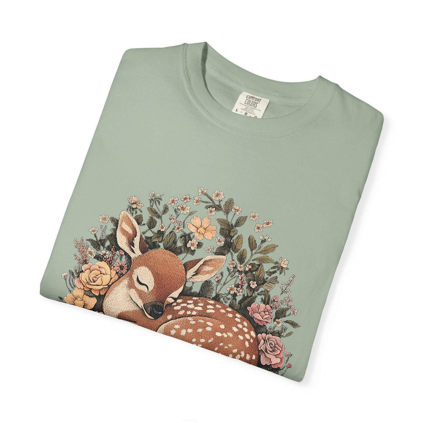 Sleeping Fawn Floral T-Shirt Psalm 23 Inspirational Christian Tee