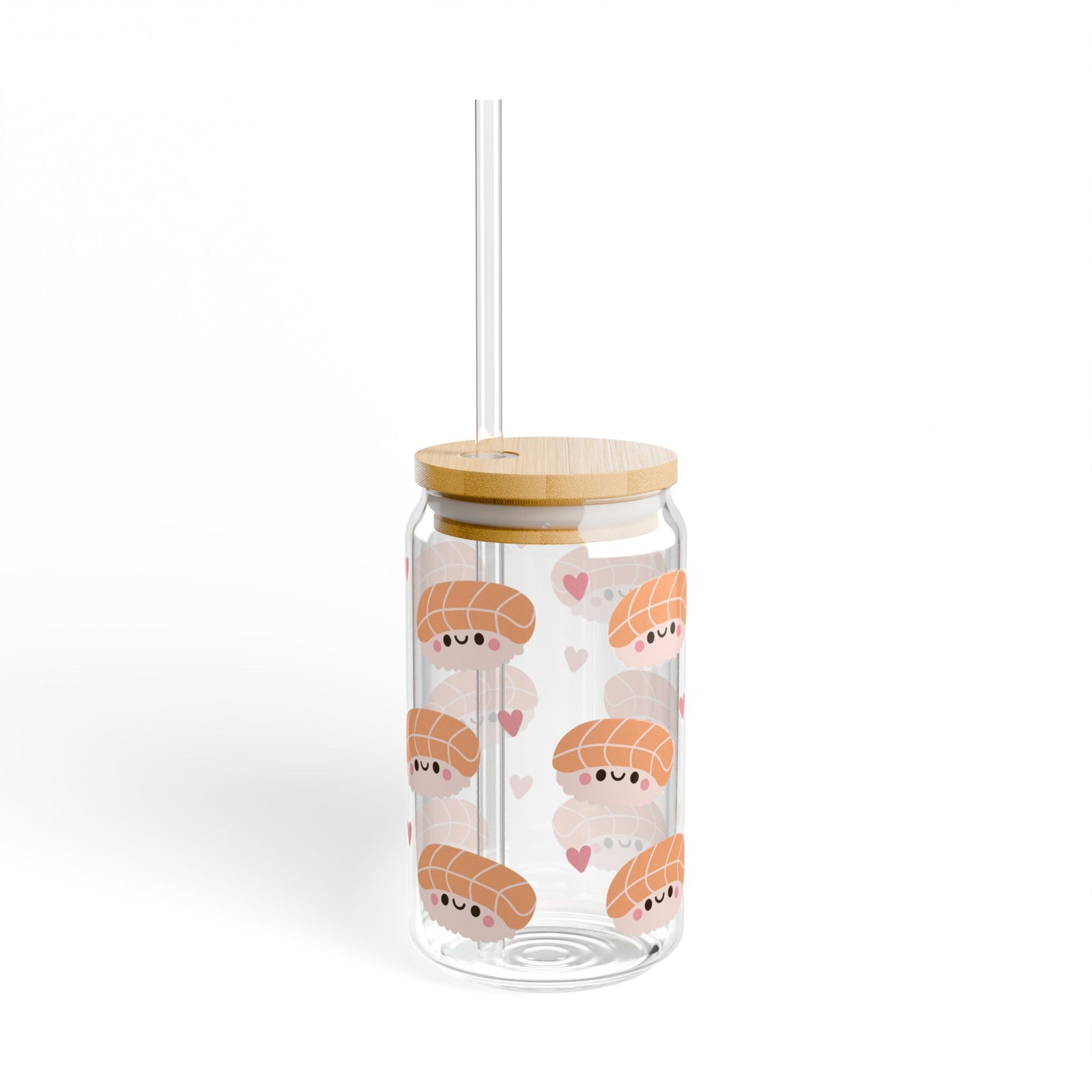 Kawaii Sushi Tumbler Sipper Glass 16oz — Reusable Drink Jar with Lid & Straw