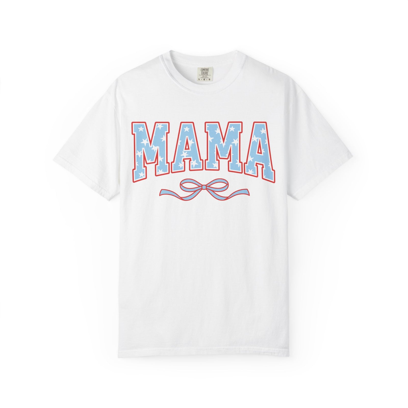 Mama 4th of July USA Coquette Varsity Blue Bow Patriotic T-shirt Preppy Star Tee