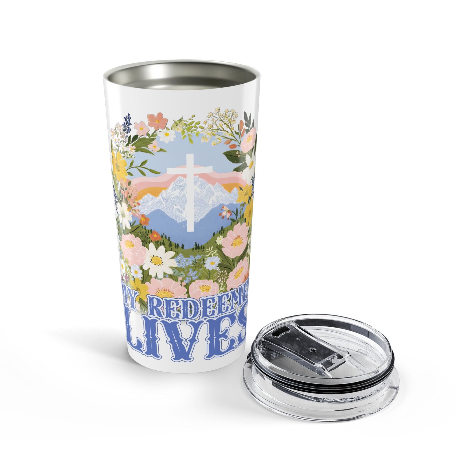 My Redeemer Lives 20oz Floral Christian Tumbler Insulated Travel Cup