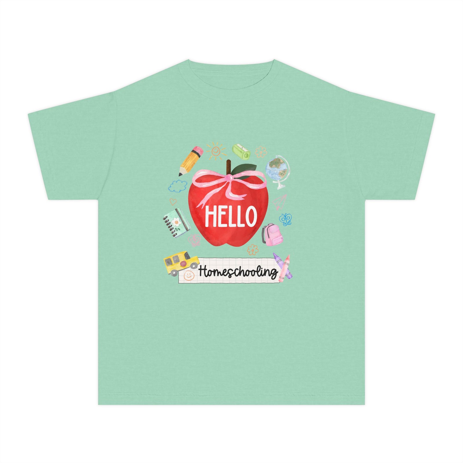 Hello Homeschooling Preppy Coquette Apple Graphic Tee Back to School Homeschool Grade T-Shirt