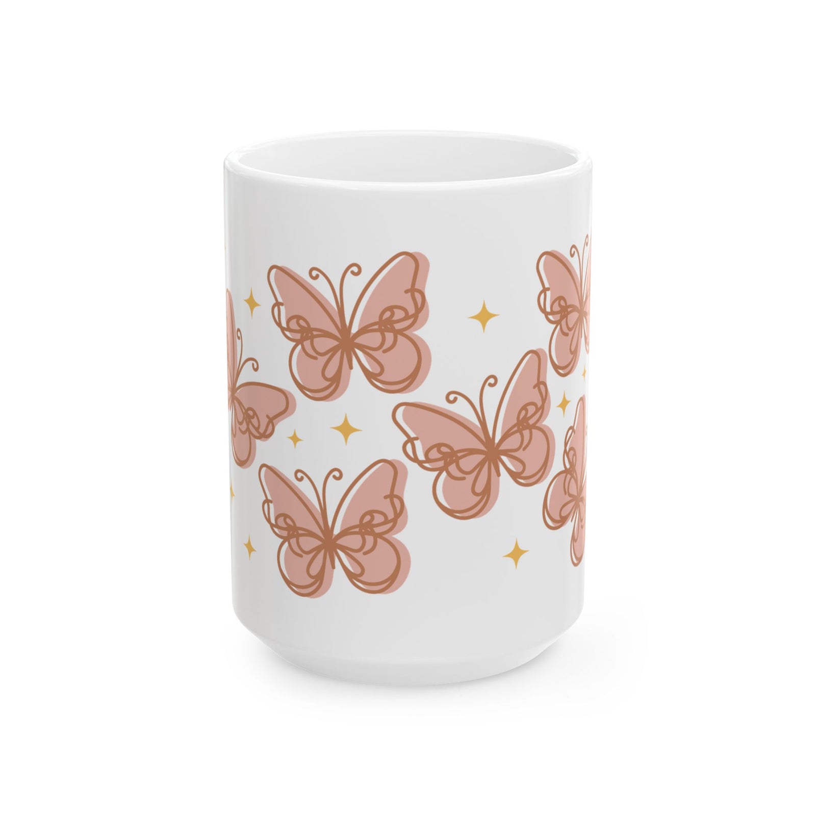 Peachy Butterfly Cute Ceramic Mug Coffee Cup (11oz & 15oz)