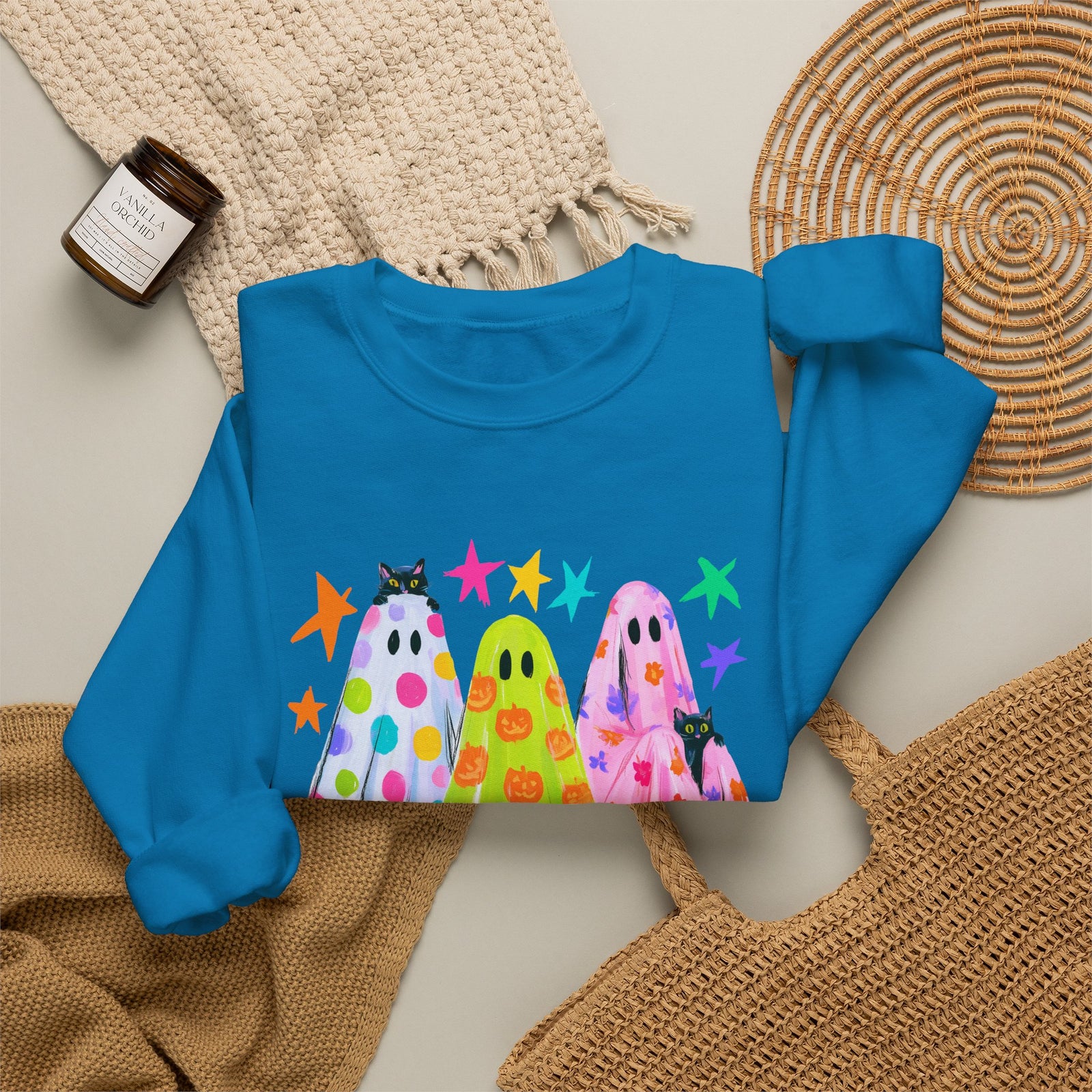 Colorful Polka Dot Halloween Ghost Sweatshirt Fun Graphic Crewneck