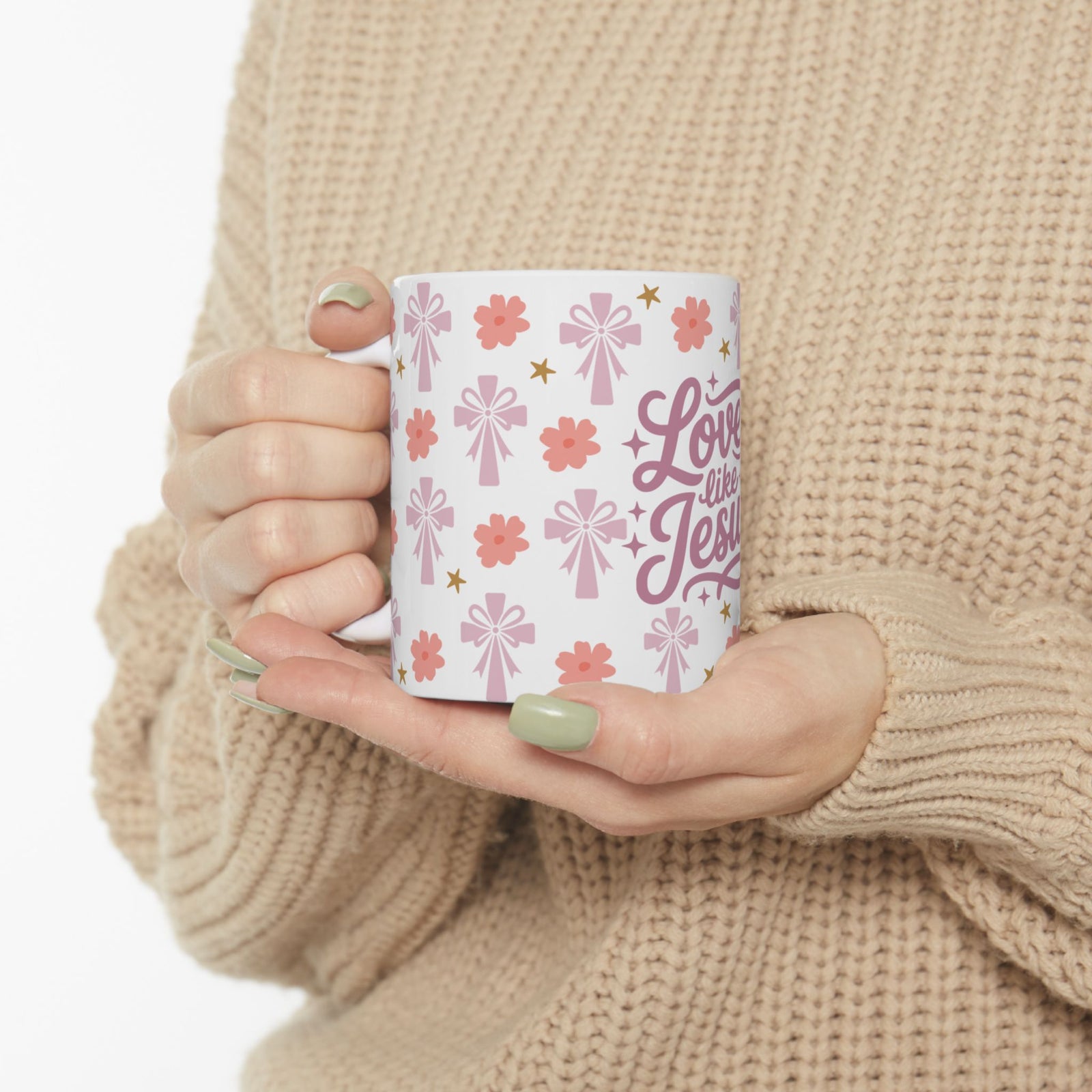 Love Like Jesus Floral Cute Ceramic Mug Coffee Cup (11oz & 15oz)