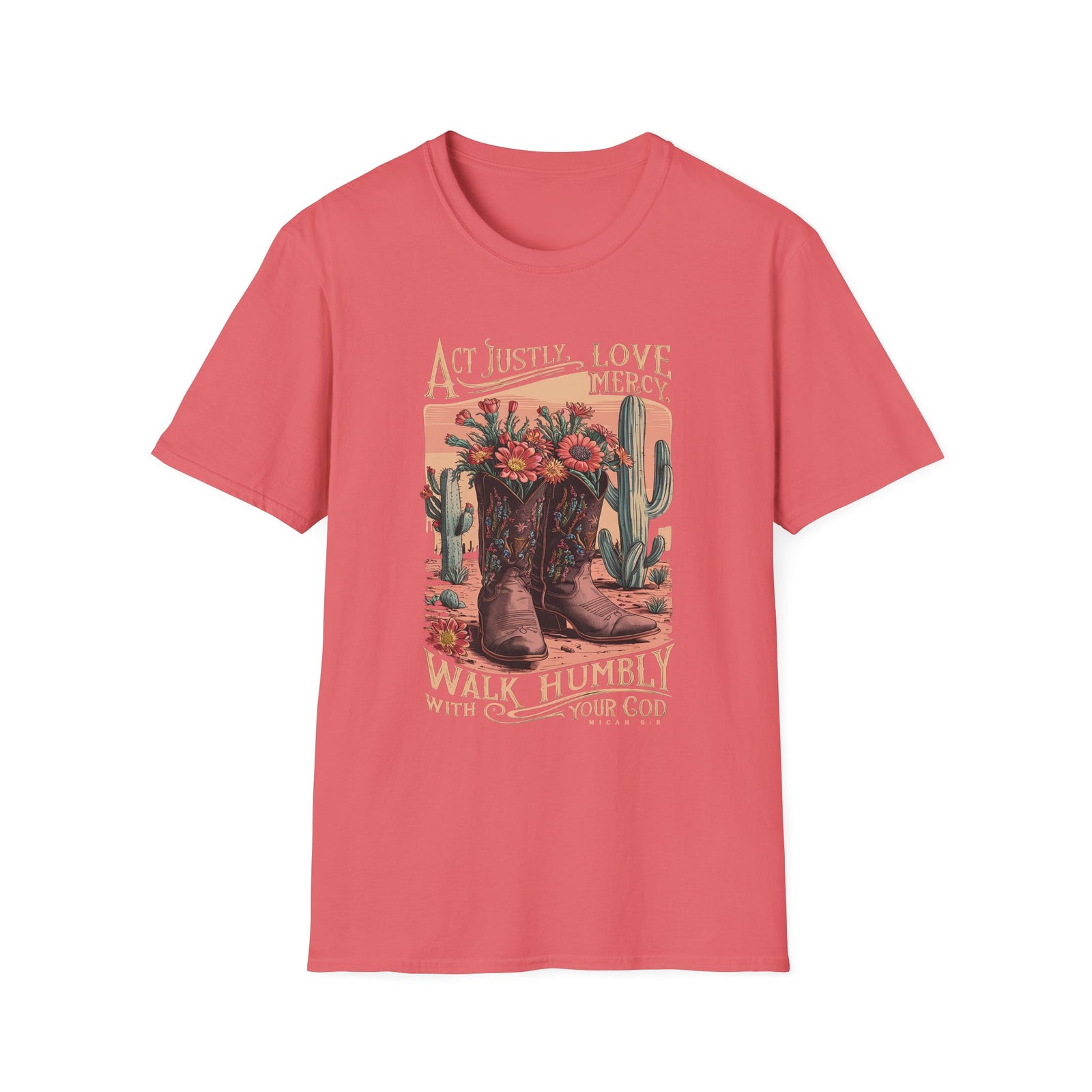 Act Justly Love Mercy T-Shirt Western Cactus Floral Christian Faith Tee