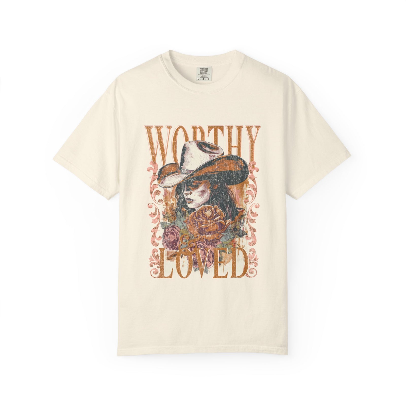 Worthy & Loved Graphic Tee Vintage Cowgirl Floral Distressed T-Shirt