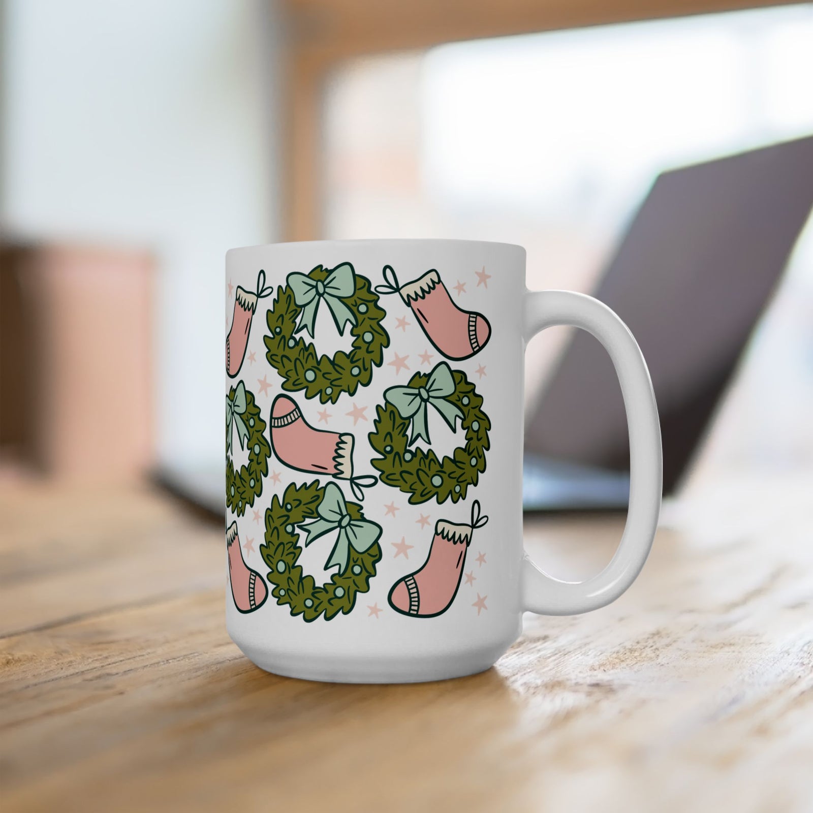 Holly Jolly Christmas Stockings Ceramic Mug Coffee Cup (11oz & 15oz)