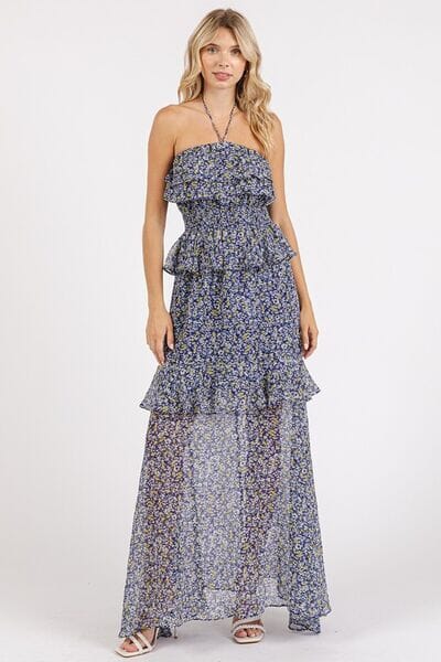 Mittoshop Ruffled Smocked Floral Halter Neck Maxi Dress - Sydney So Sweet
