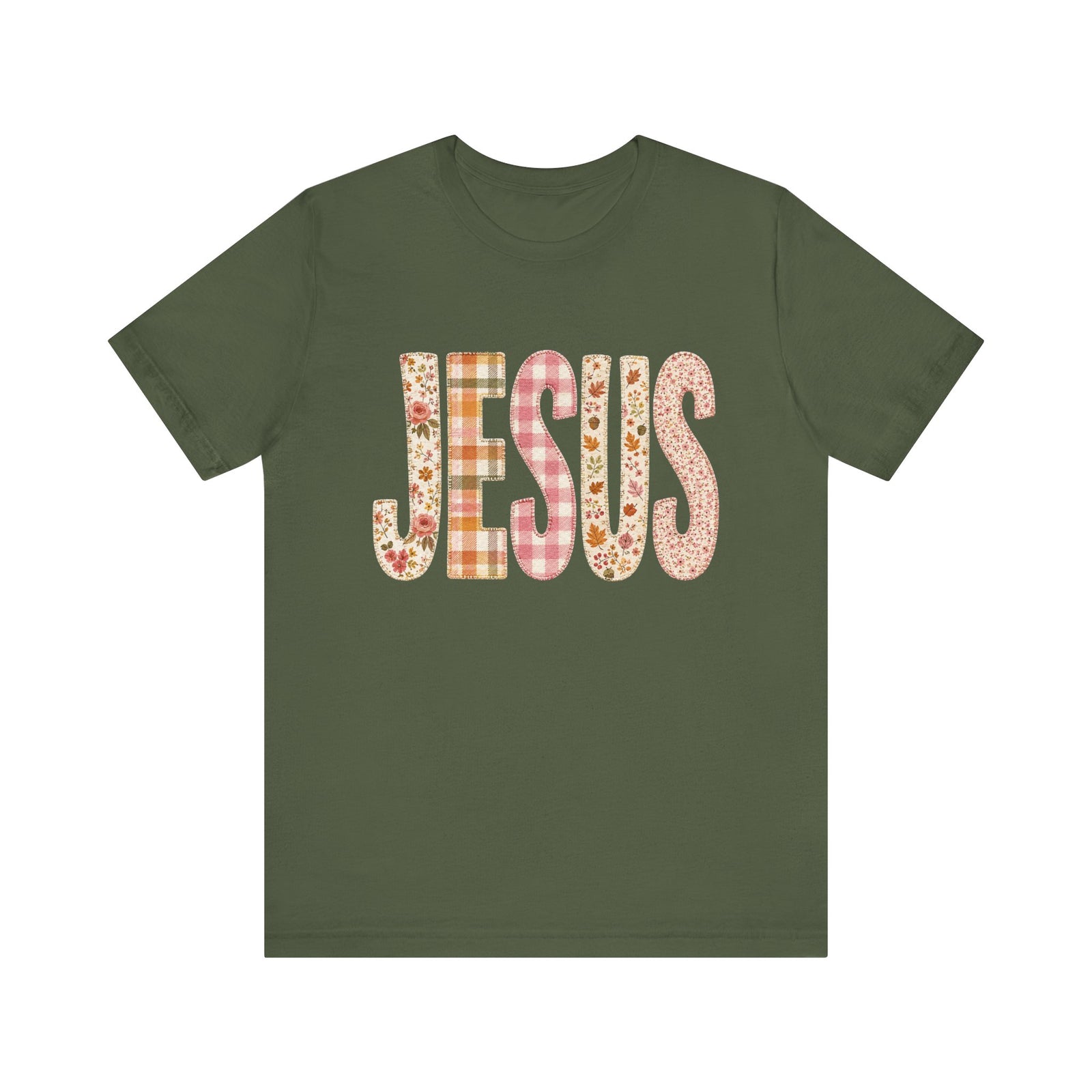 JESUS Floral Plaid Tee Women's Christian Graphic T-Shirt