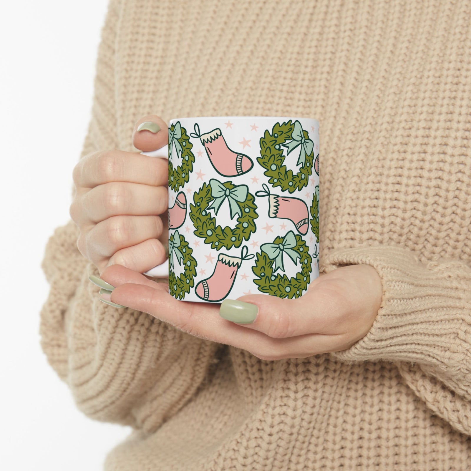 Holly Jolly Christmas Stockings Ceramic Mug Coffee Cup (11oz & 15oz)