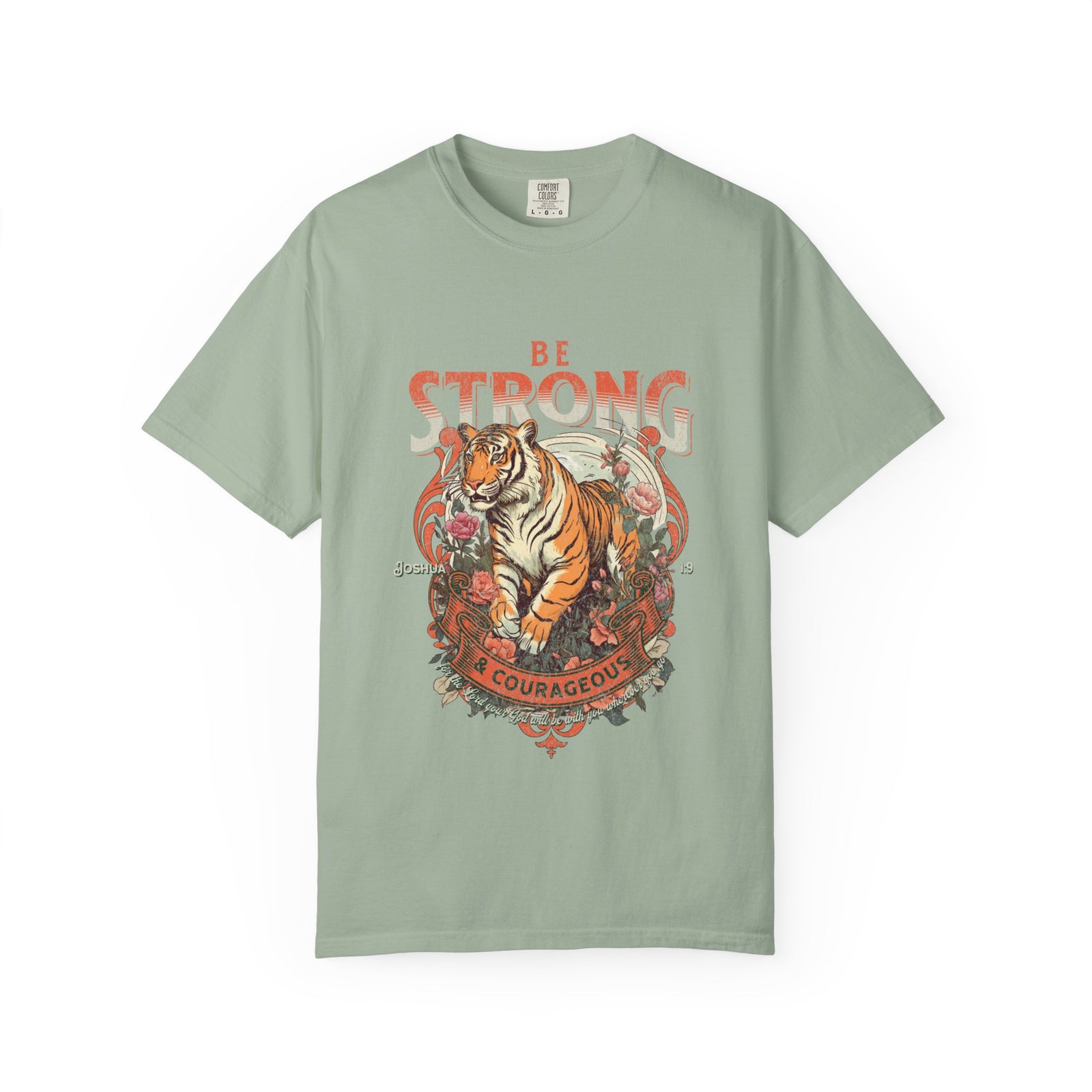 Be Strong & Courageous Tiger Vintage Graphic Tee Distressed Christian T-Shirt