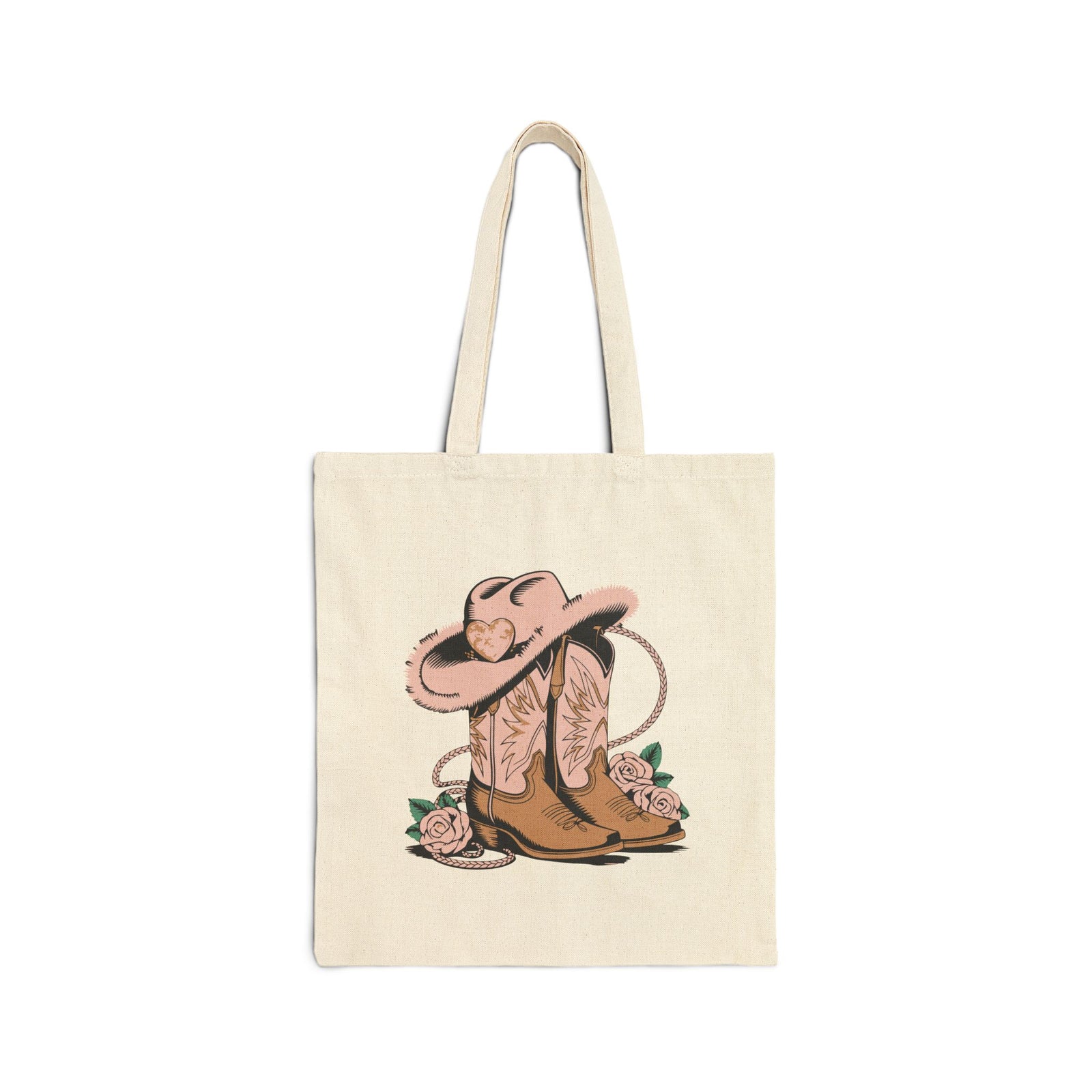 Cowgirl Boots & Hat Western Floral Cotton Canvas Tote Bag