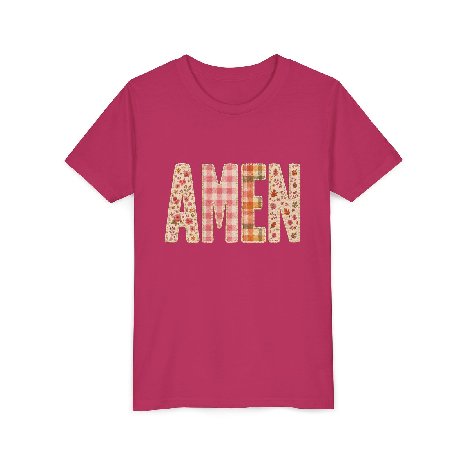 AMEN Floral Plaid Tee Kids Christian Graphic T-Shirt
