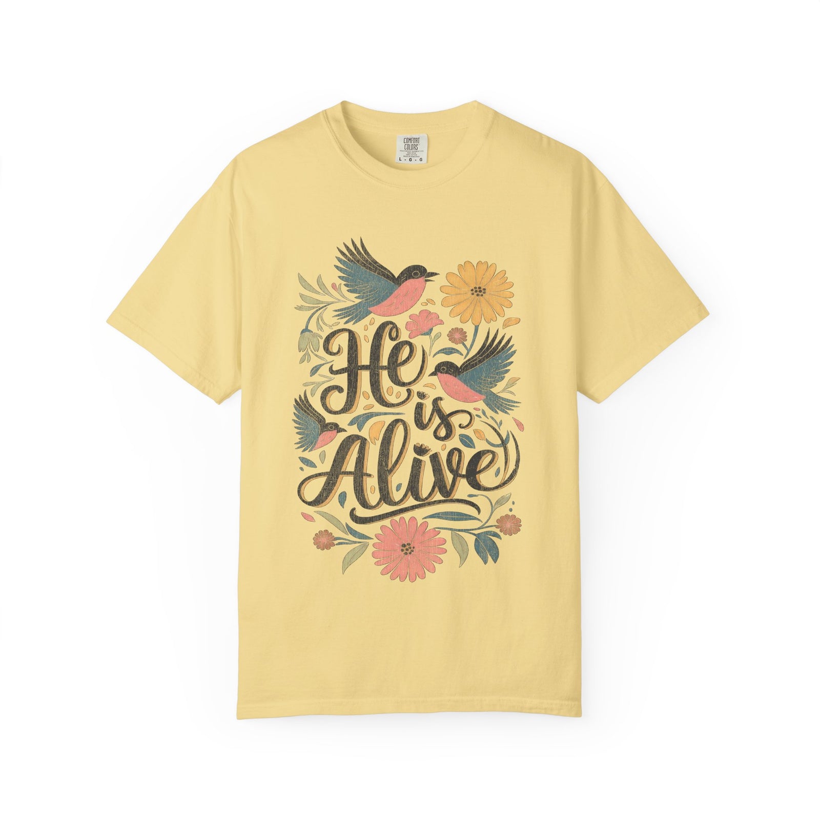 He Is Alive Birds & Floral Easter Unisex Graphic T‑Shirt Distressed Christian Tee