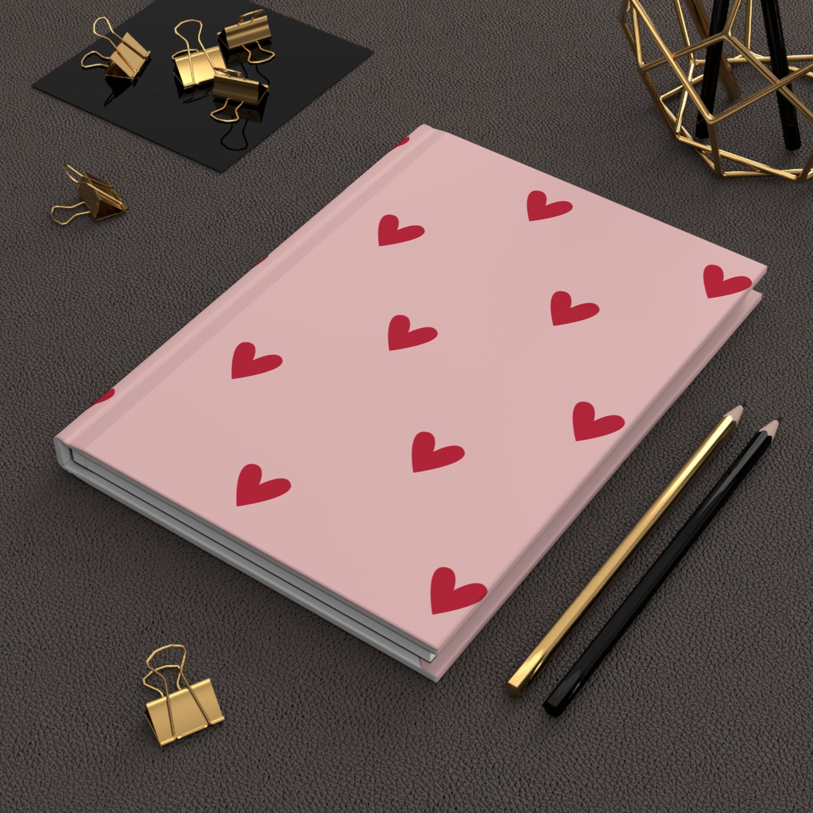Heart Pattern Hardcover Journal — Pink & Red Cute Notebook - Sydney So Sweet