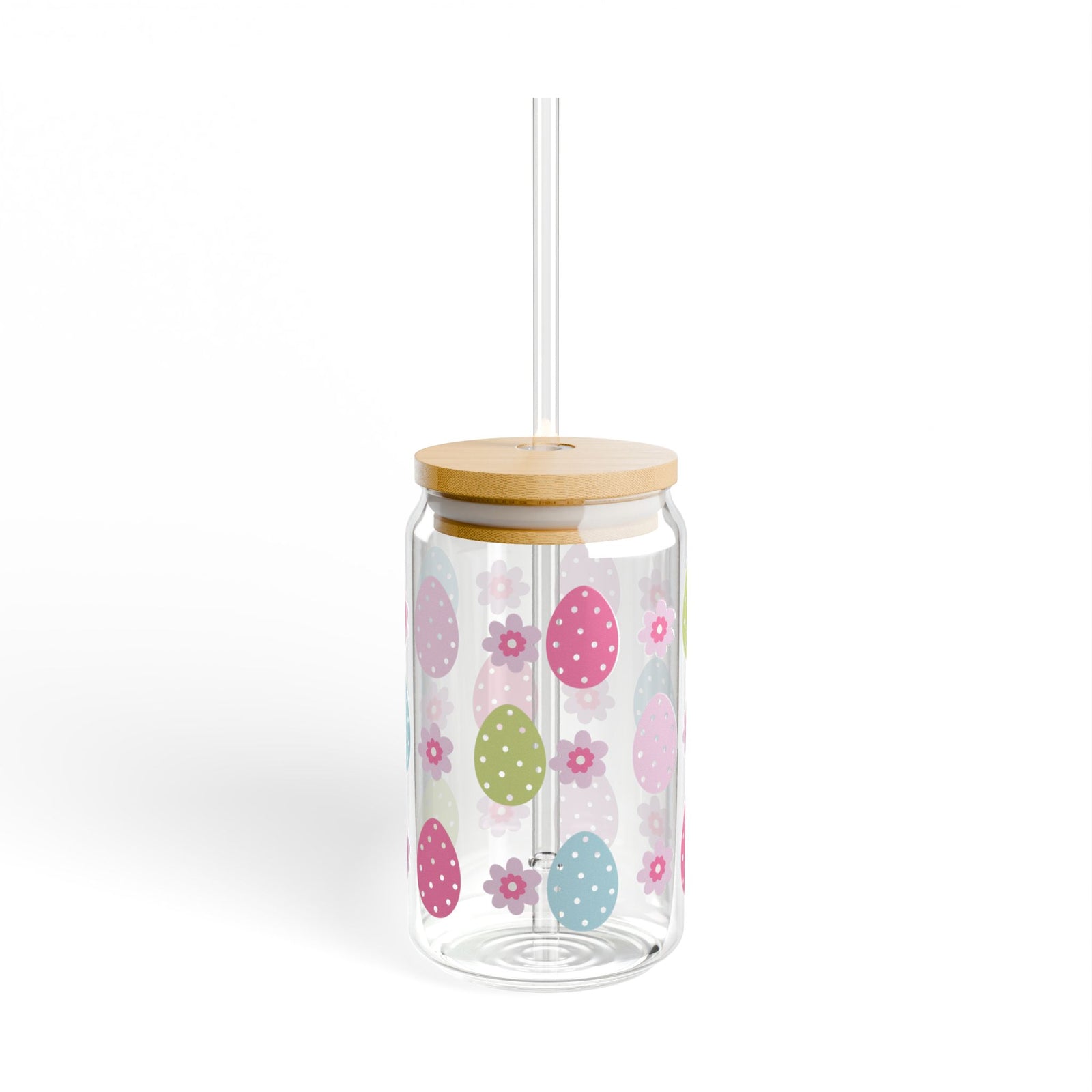 Retro Easter Egg Tumbler Sipper Glass 16oz — Reusable Drink Jar with Lid & Straw