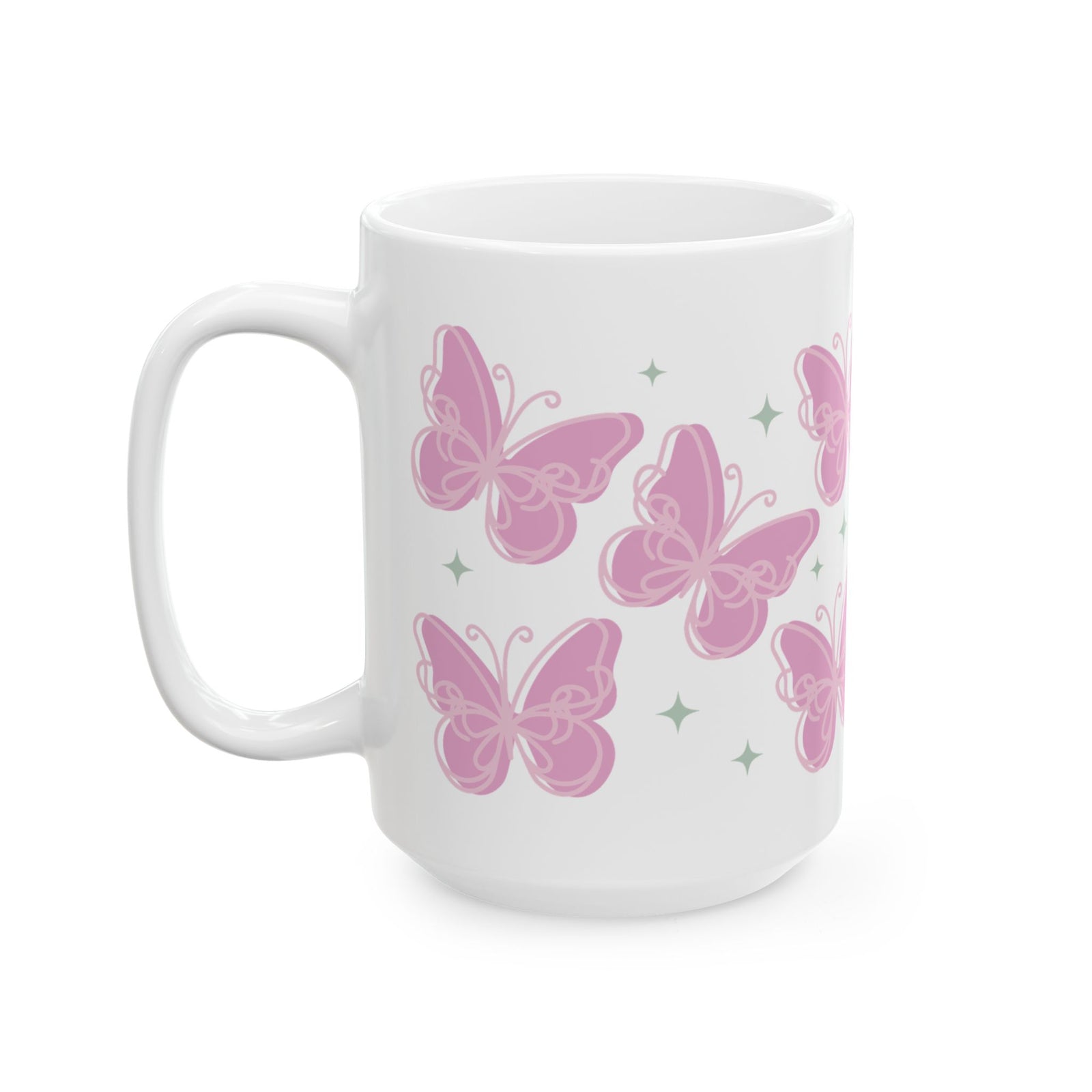 Flutter Pink Butterfly Cute Ceramic Mug Coffee Cup (11oz & 15oz)