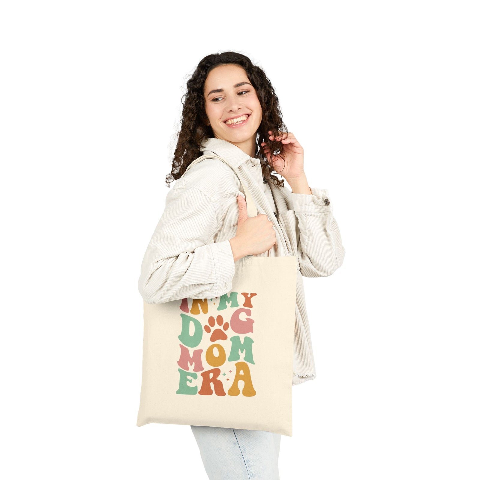 In My Dog Mom Era Retro Paw Print Canvas Tote Bag