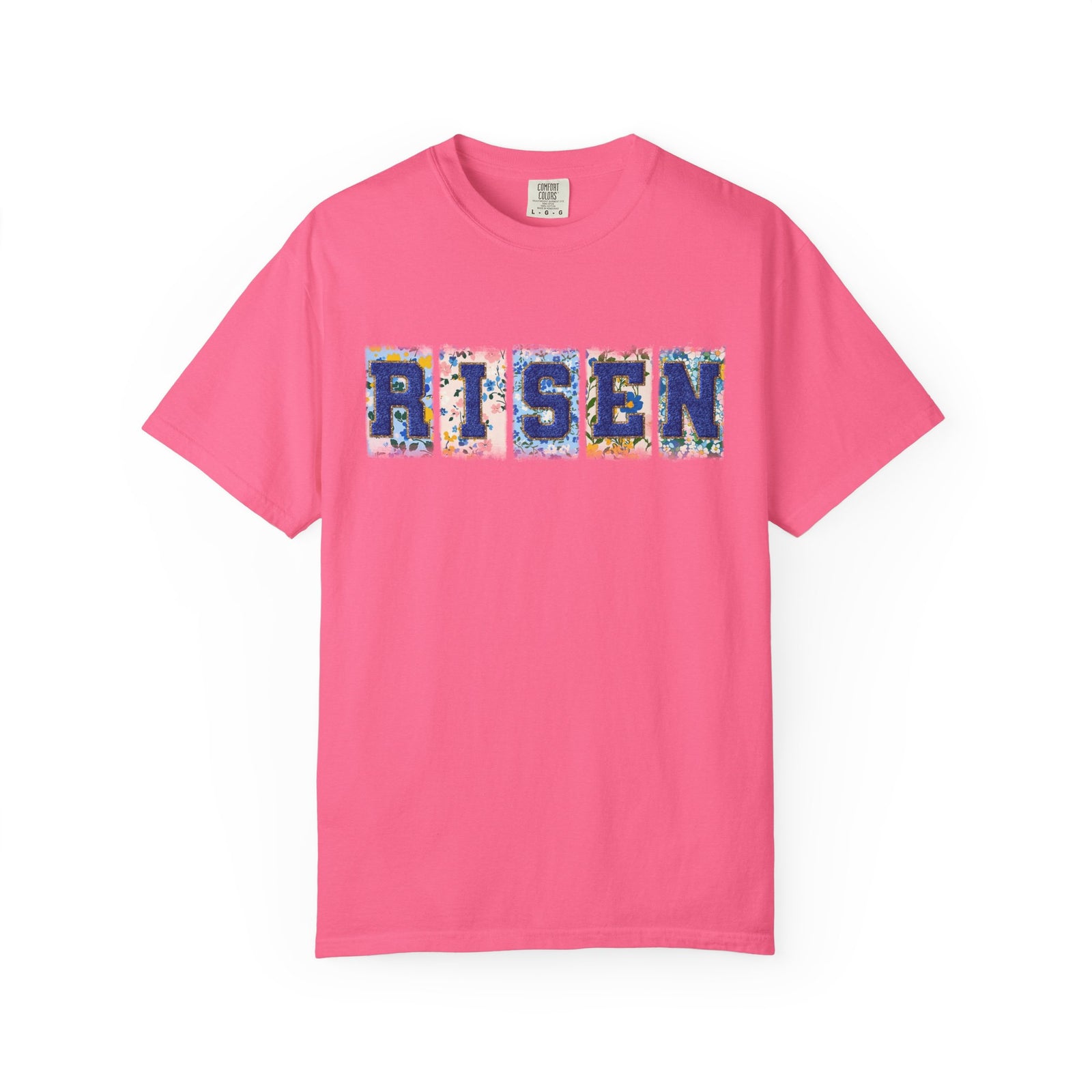 Risen Floral Faux Patch T-Shirt Easter Christian Unisex Tee