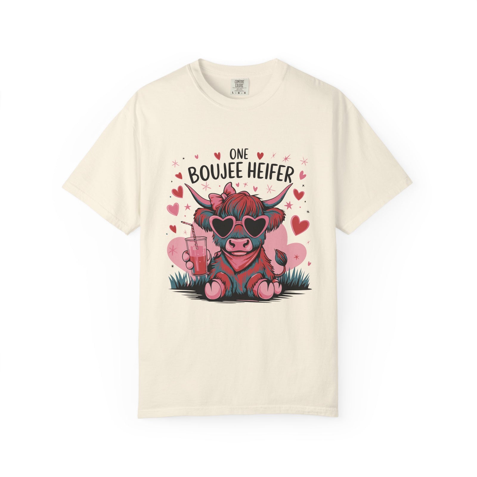 One Boujee Heifer Cute Cow Valentine's Day Graphic T-Shirt Short Sleeve Tee - Sydney So Sweet