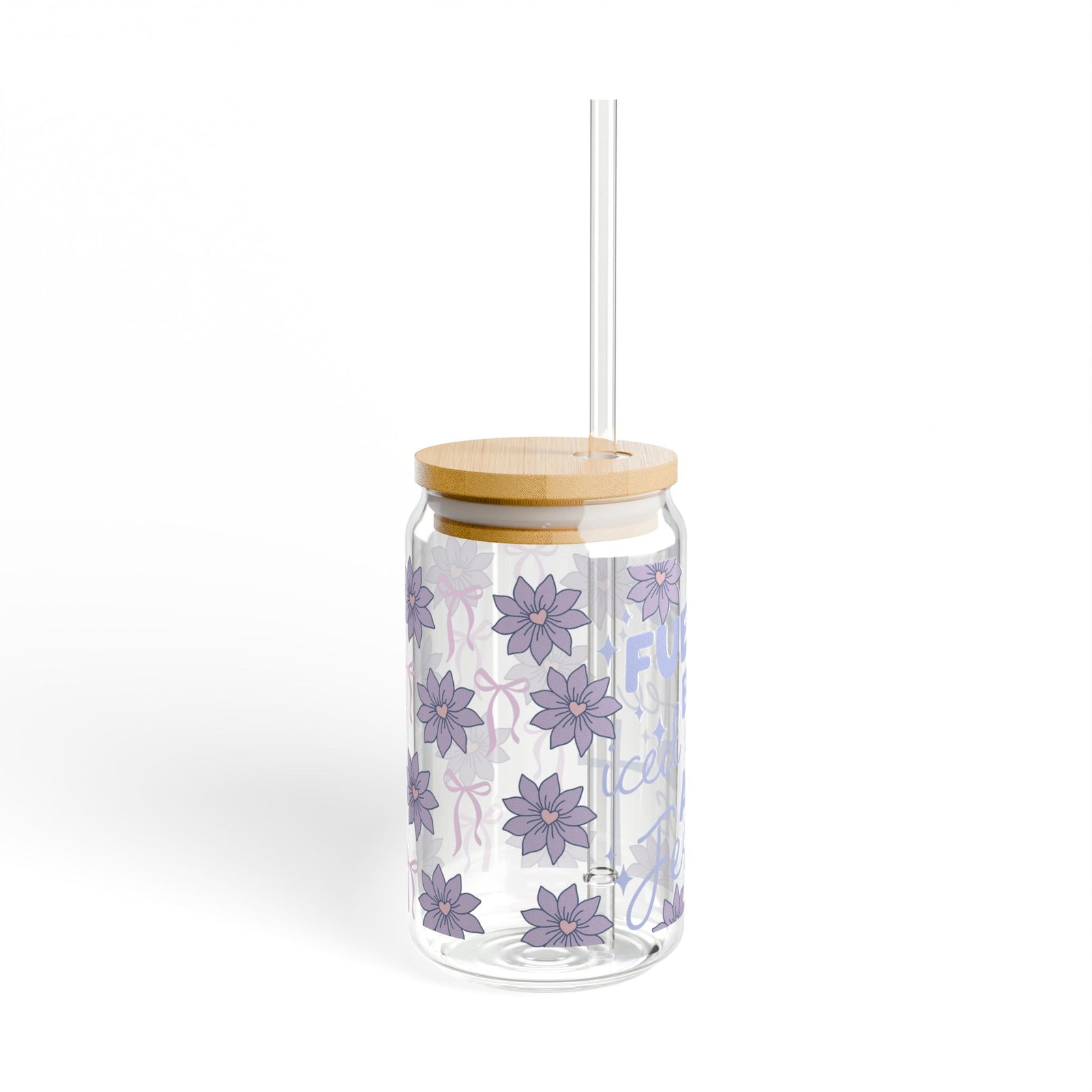 Fueled by Iced Coffee and Jesus Tumbler Sipper Glass 16oz — Reusable Drink Jar with Lid & Straw