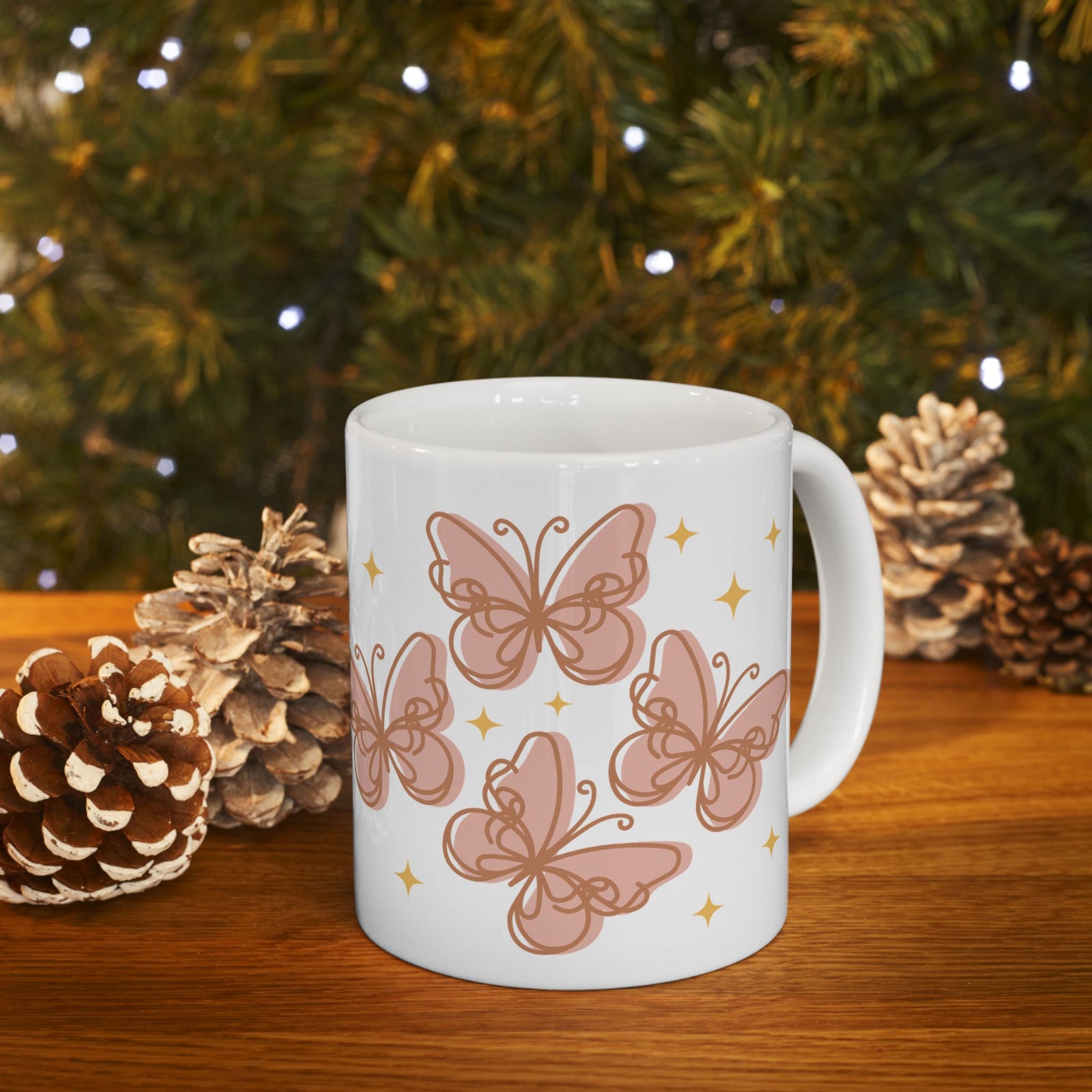 Peachy Butterfly Cute Ceramic Mug Coffee Cup (11oz & 15oz)
