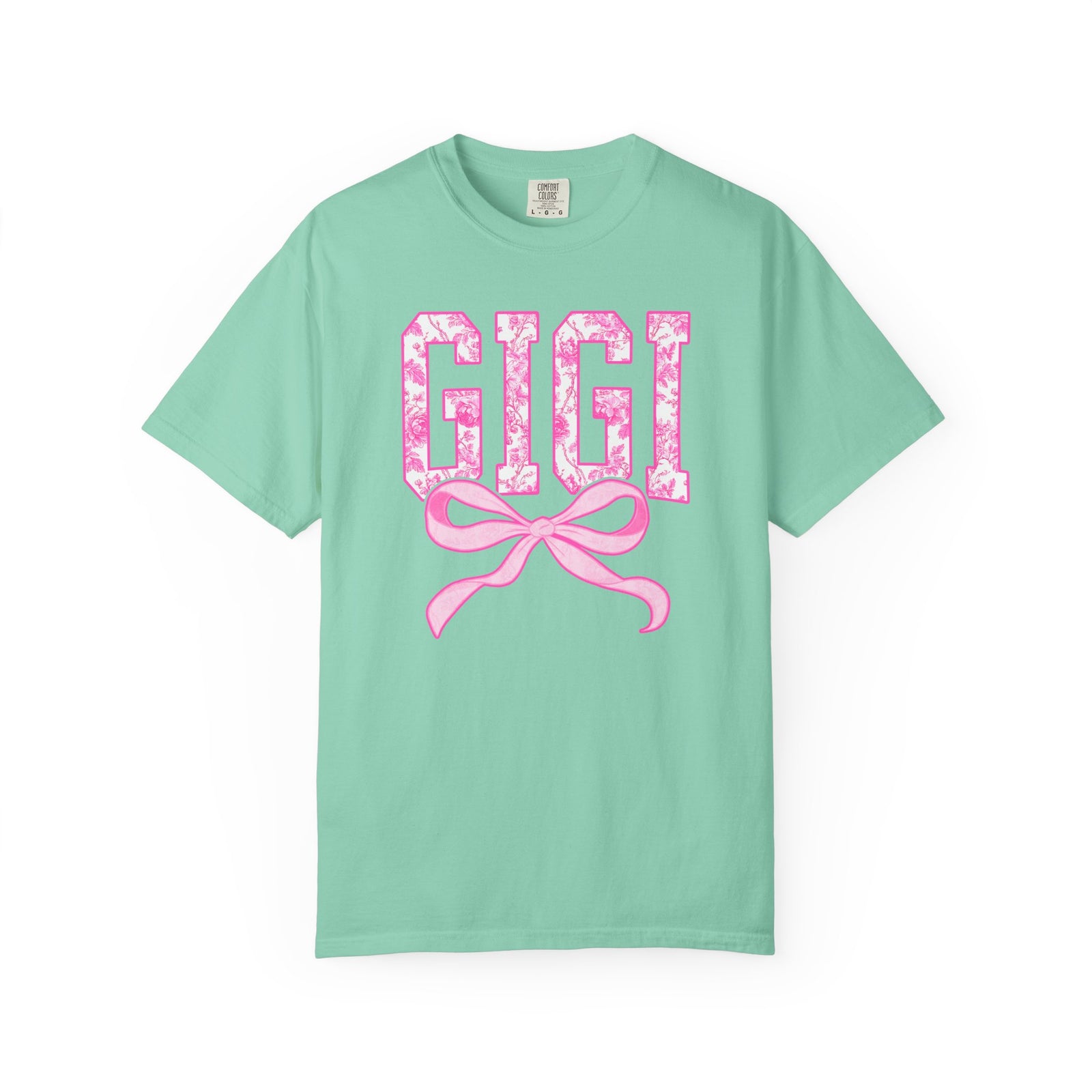 Gigi Coquette Pink Toile Bow T-Shirt Cute Grandmother Graphic Tee