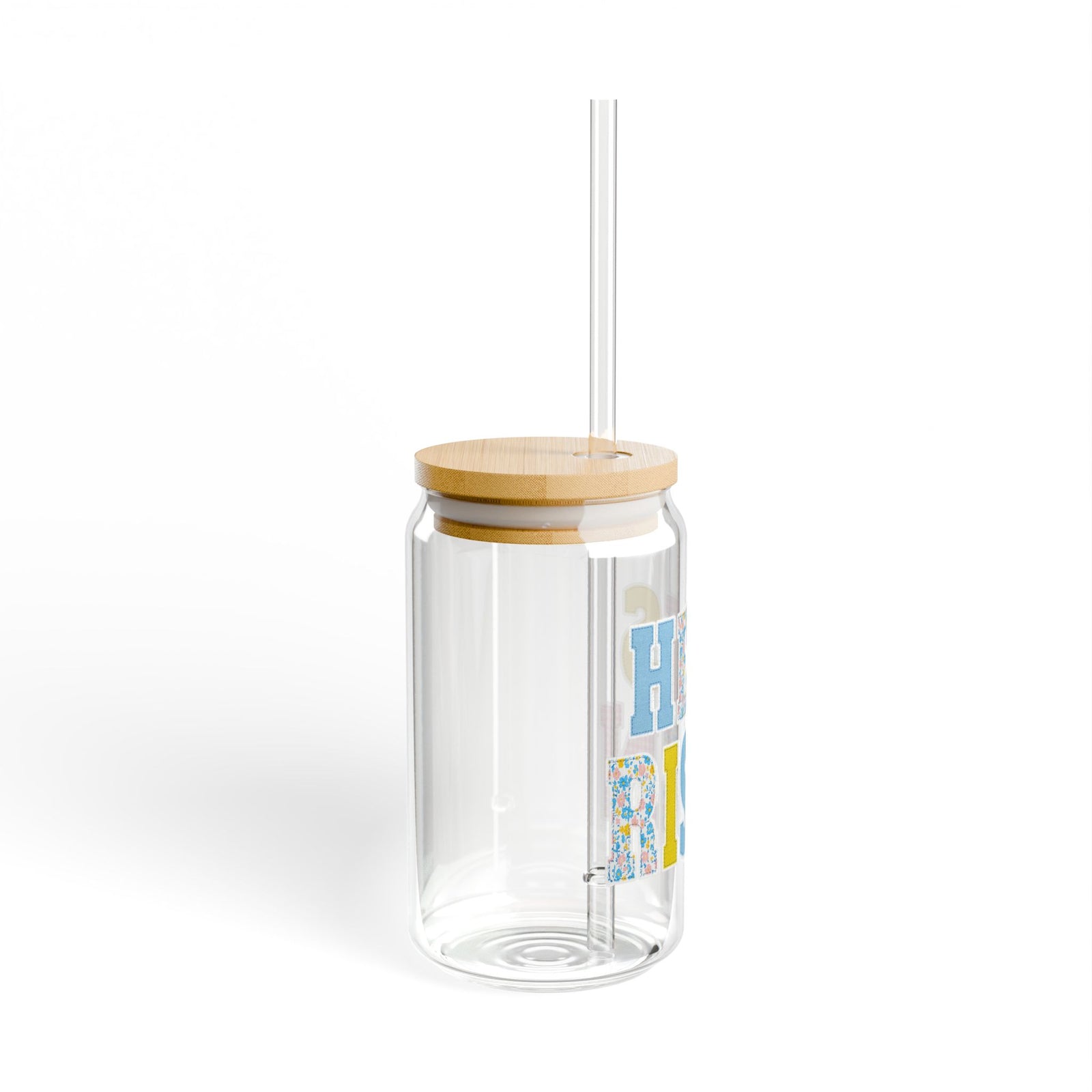 He Is Risen Easter Floral Patchwork Christian Sipper Glass 16oz Reusable Drink Jar with Lid & Straw