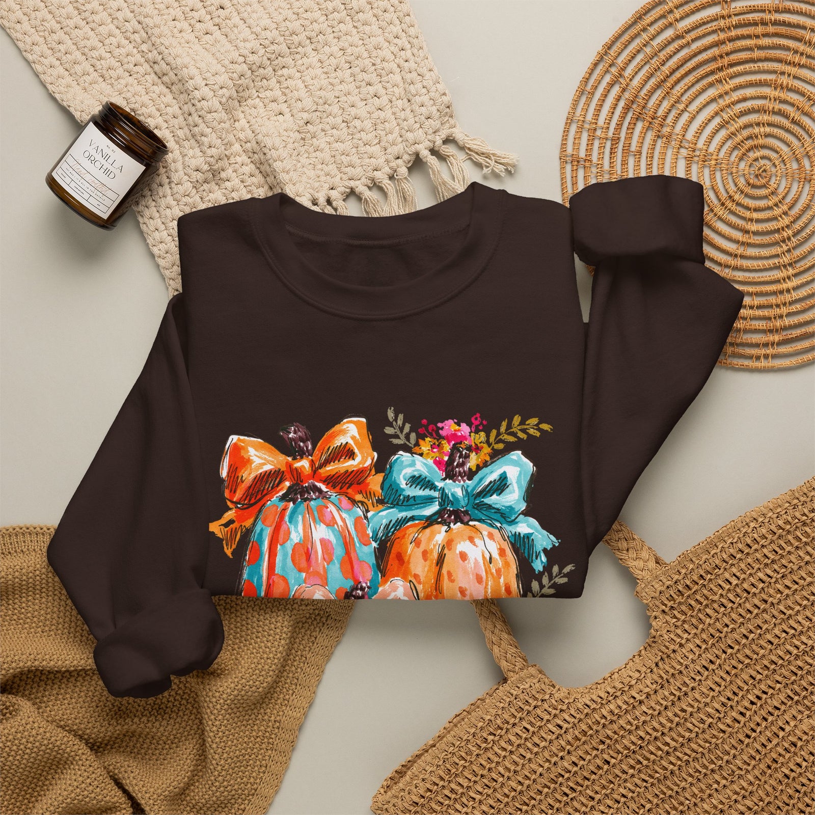 Floral Preppy Coquette Fall Pumpkin Sweatshirt Cute Watercolor Graphic Pullover
