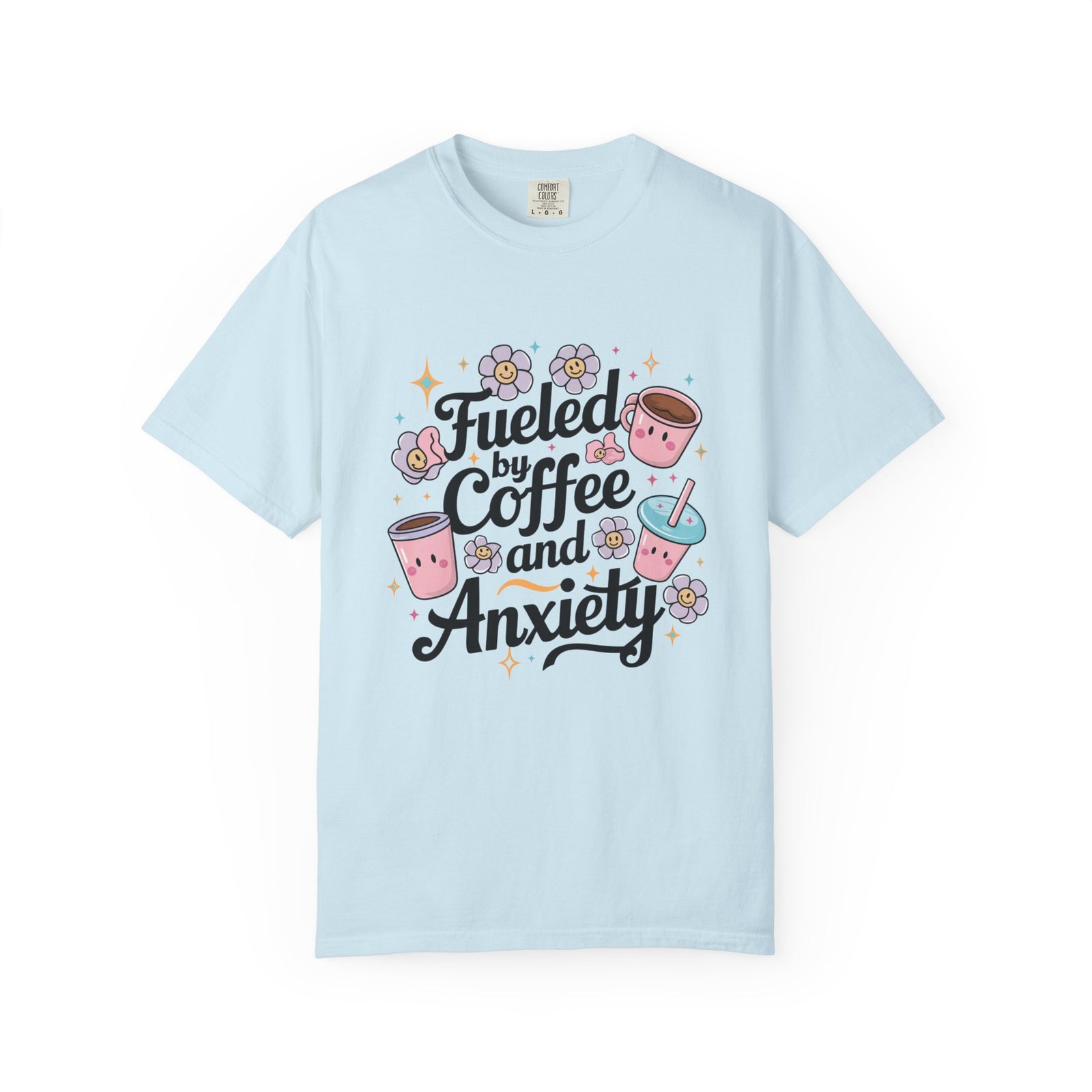 Fueled by Coffee and Anxiety T-Shirt Cute Coffee Lover Graphic Tee