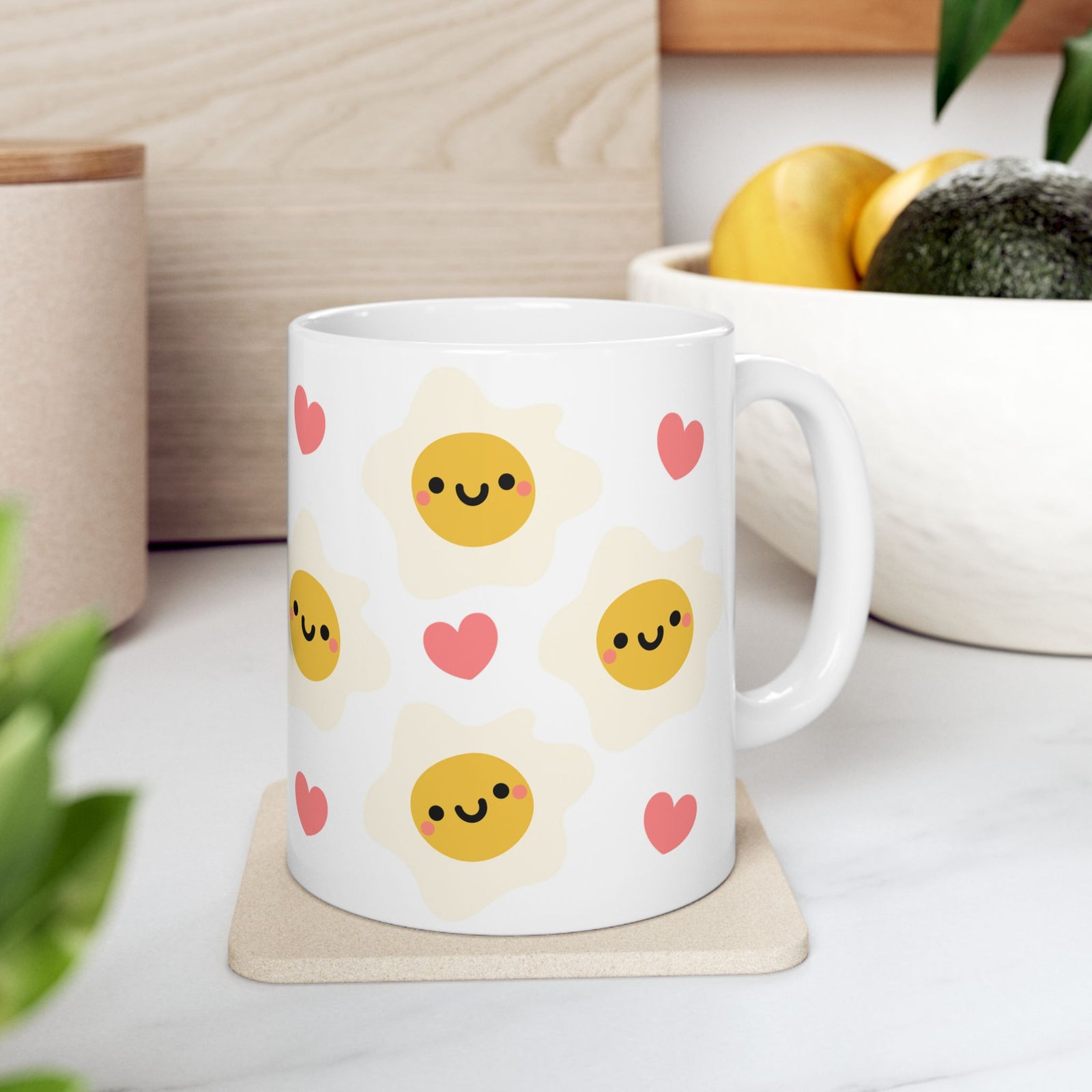 Kawaii Eggs Sunny Side Up Cute Ceramic Mug Coffee Cup (11oz & 15oz)