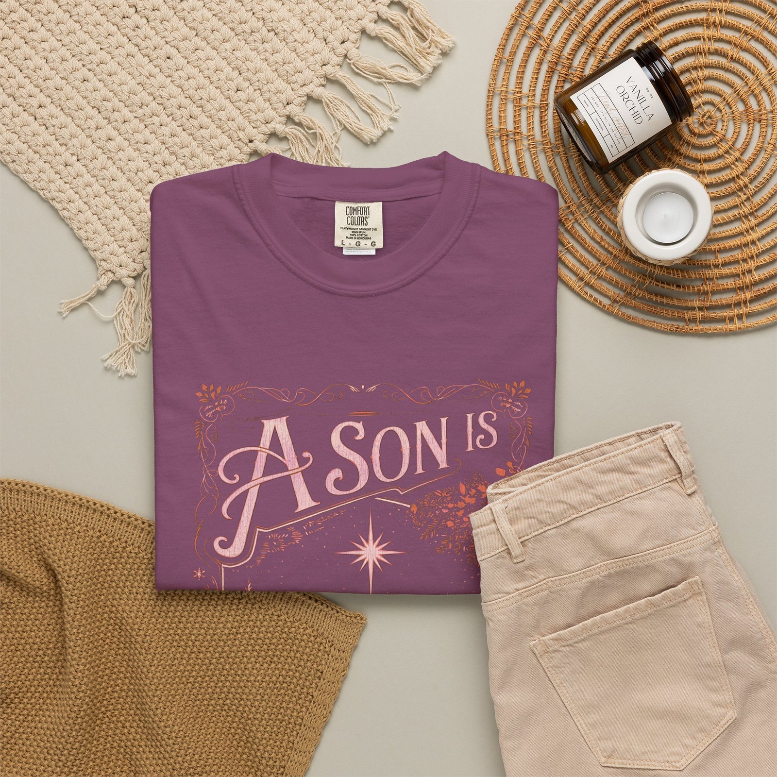 A Son is Given Jesus Christmas Distressed T-Shirt Christian Graphic Tee