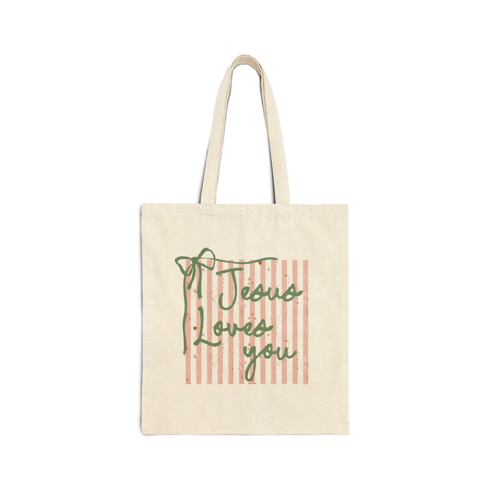 Jesus Loves You Striped Cotton Canvas Tote Bag Faith-Inspired Grocery & Everyday Bag