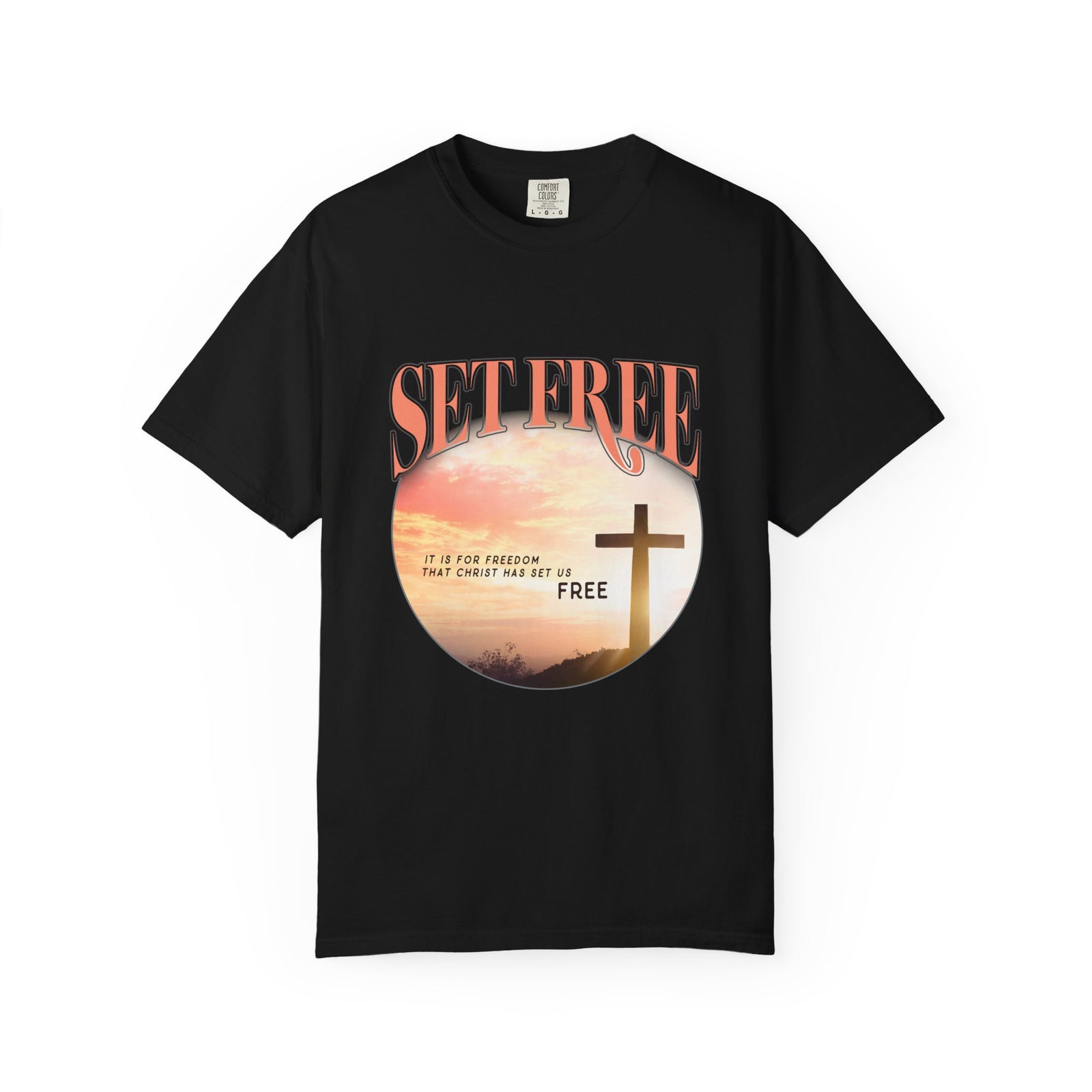 Set Free by Christ Christian T-Shirt Sunset Cross Faith Tee